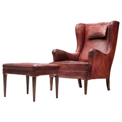 Fully Restored Frits Henningsen Lounge Chair in Original Leather
