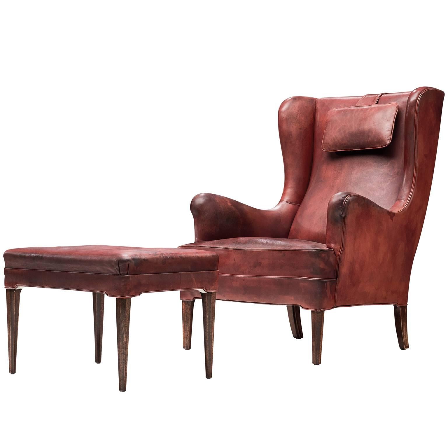 Fully Restored Frits Henningsen Lounge Chair in Original Leather 