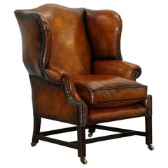 Fauteuil en cuir marron Wingback de la période George III, entièrement restauré, vers 1780