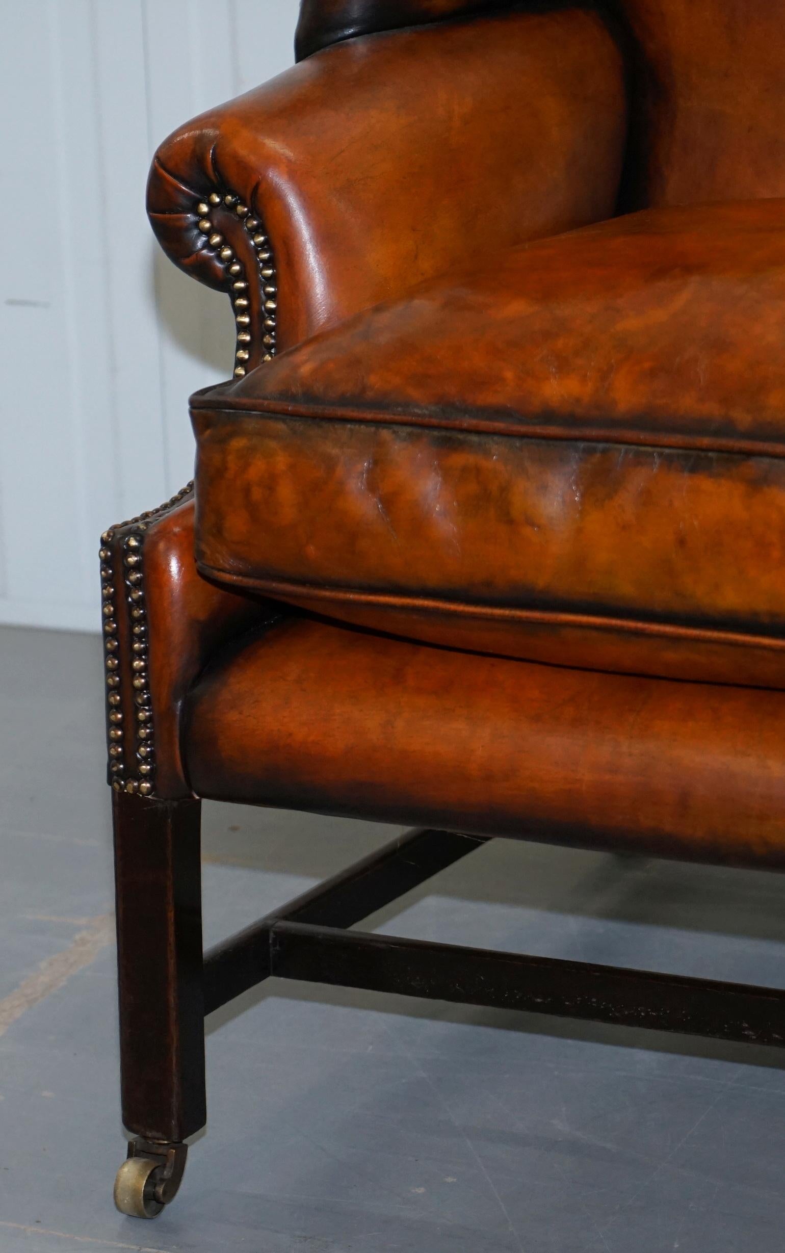 Fully Restored George III Period circa 1780 Wingback Brown Leather Armchair 4