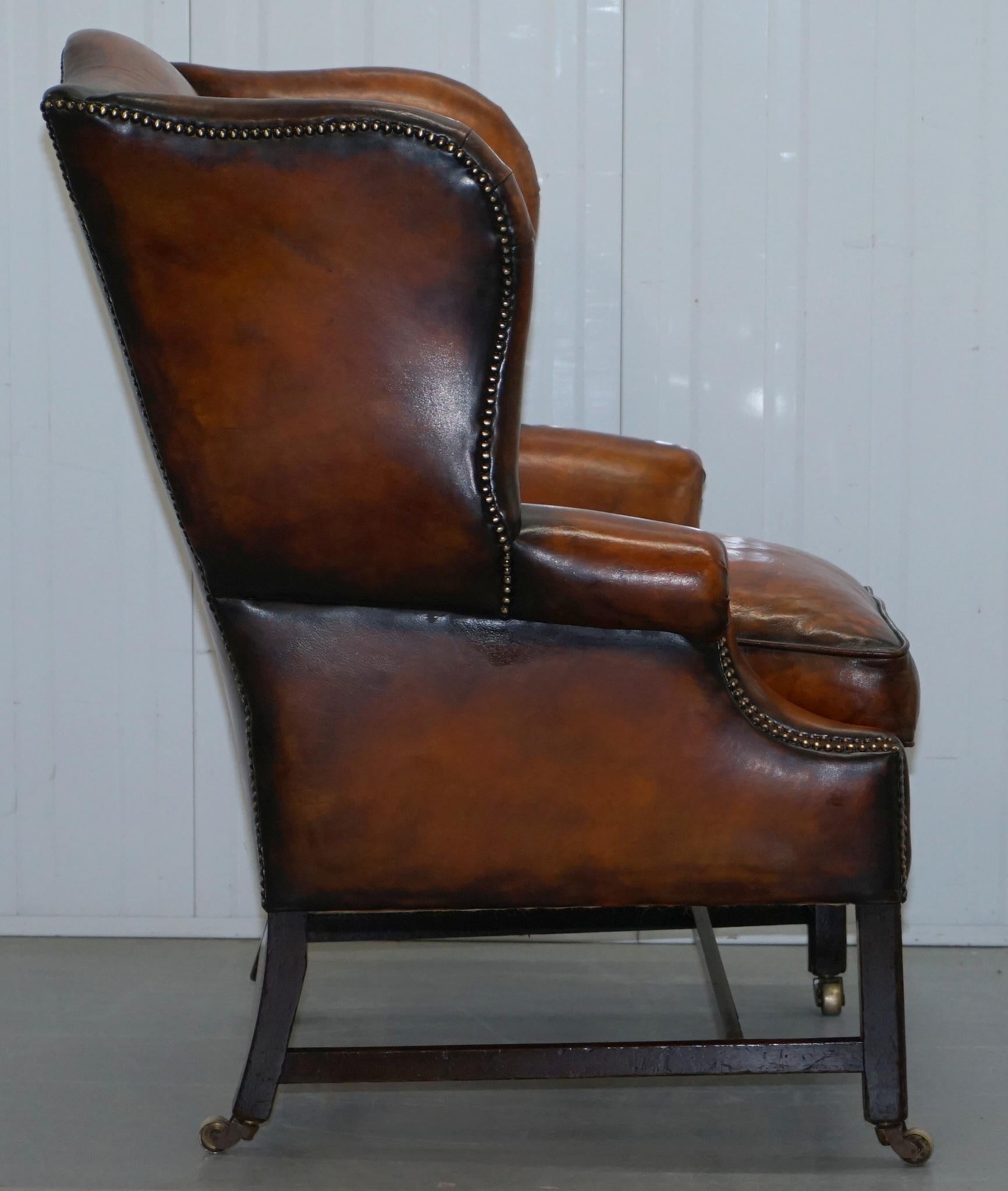 Fully Restored George III Period circa 1780 Wingback Brown Leather Armchair 8