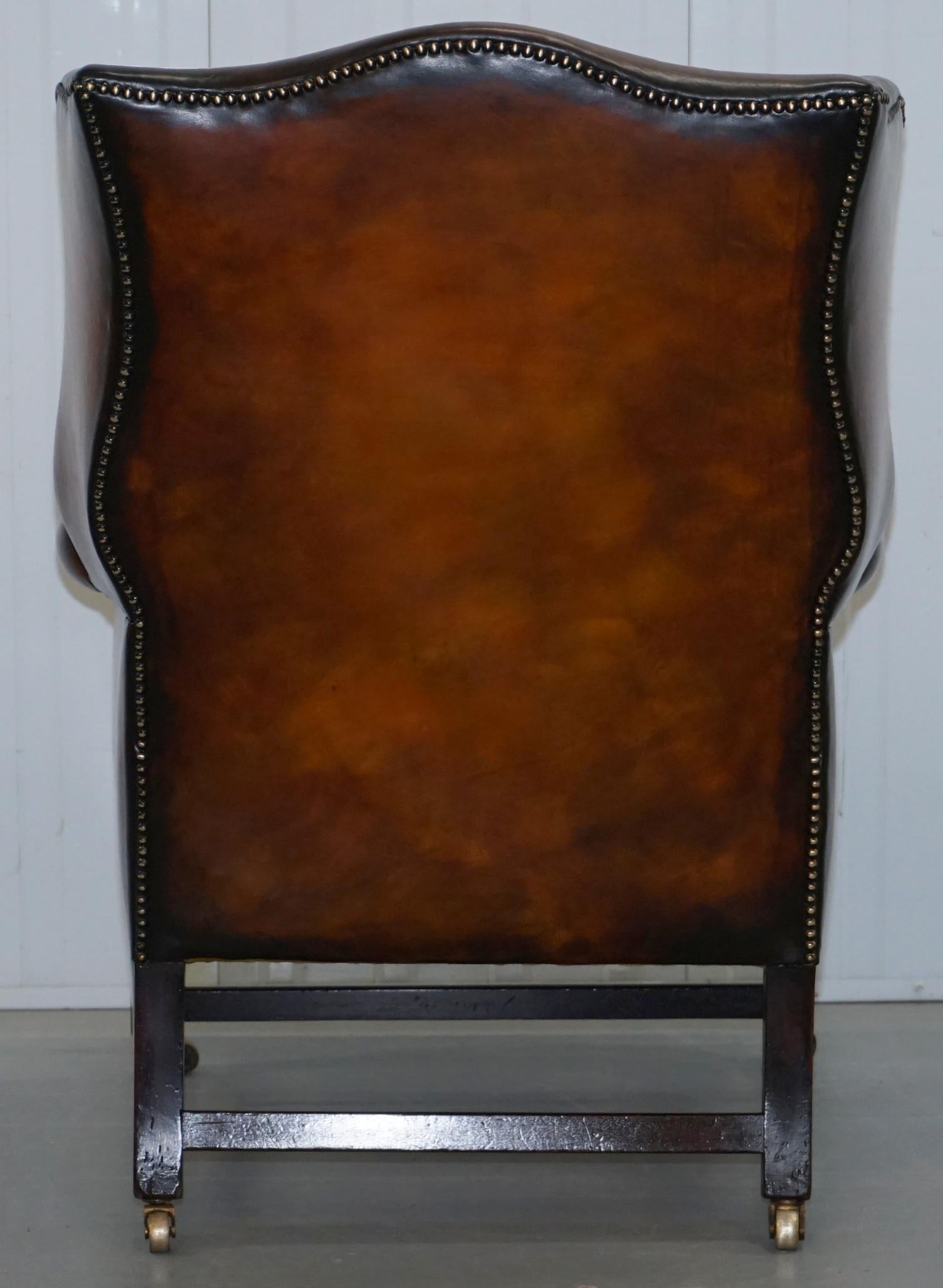 Fully Restored George III Period circa 1780 Wingback Brown Leather Armchair 10