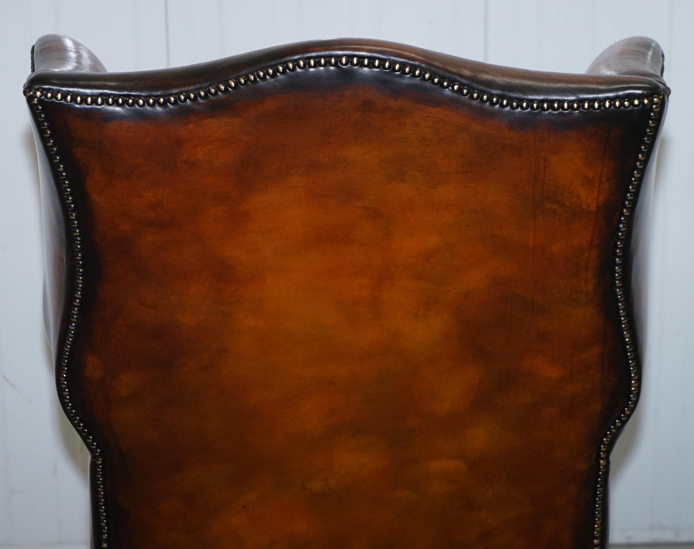 Fully Restored George III Period circa 1780 Wingback Brown Leather Armchair 11