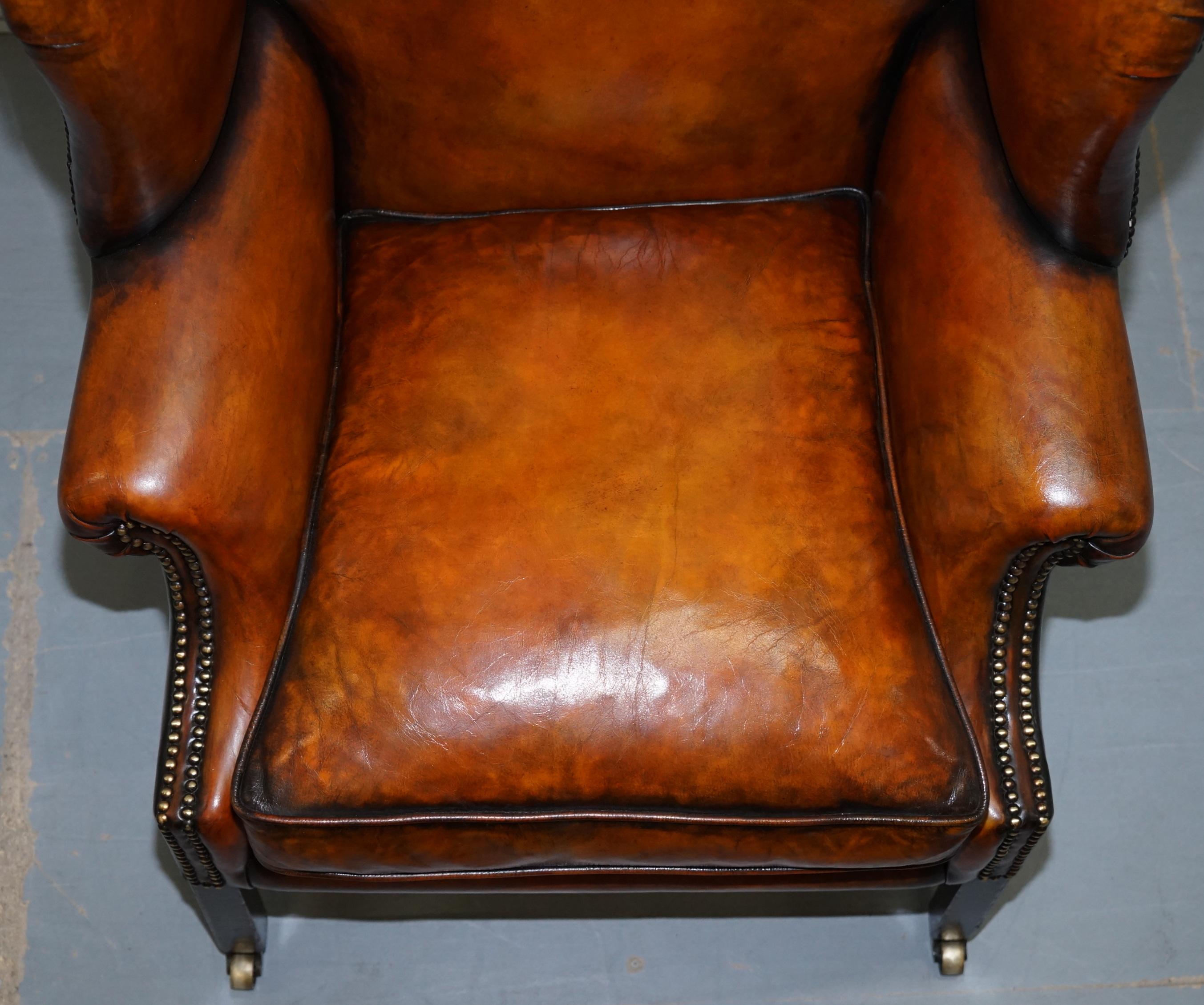 English Fully Restored George III Period circa 1780 Wingback Brown Leather Armchair