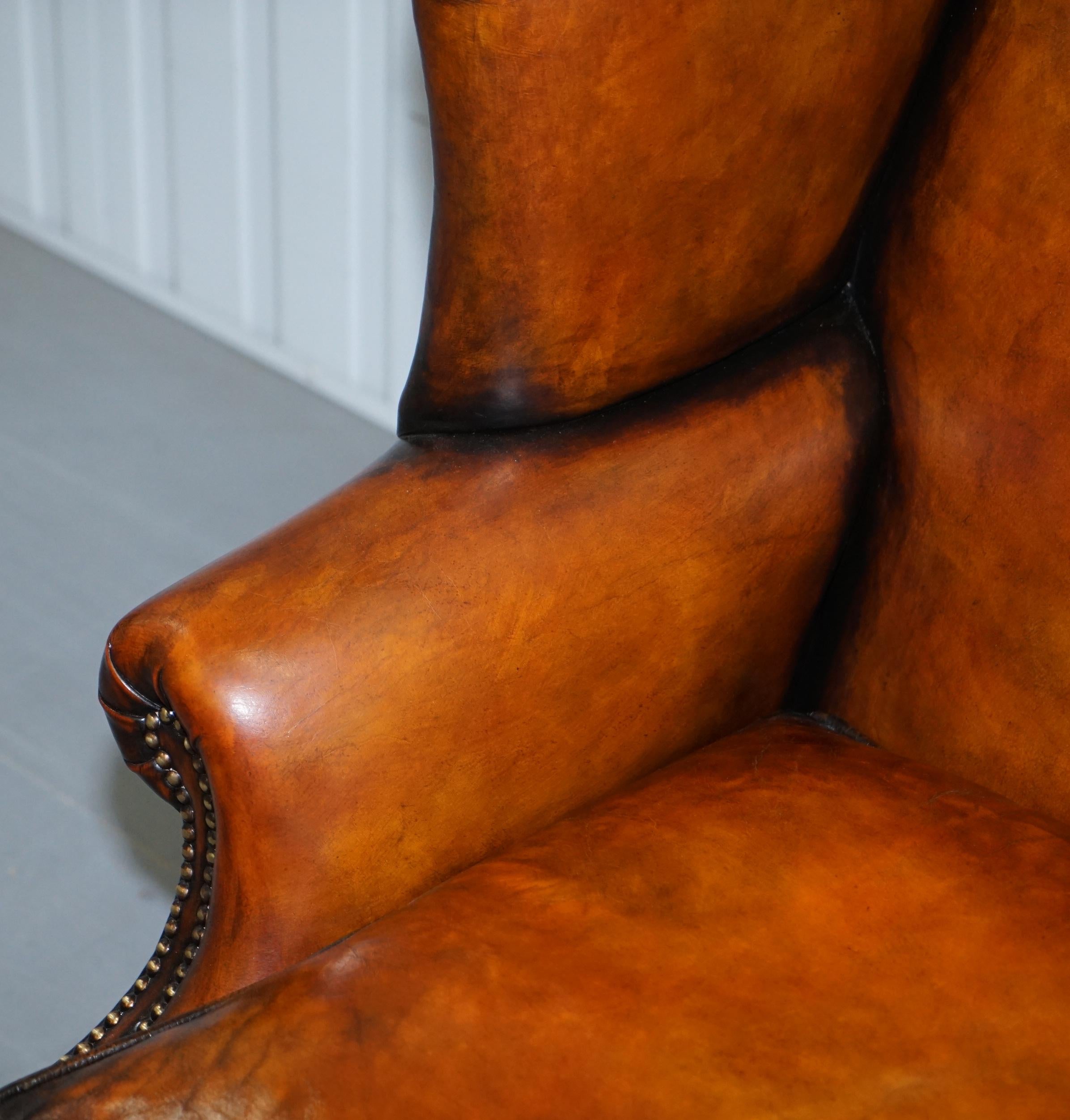 Hand-Crafted Fully Restored George III Period circa 1780 Wingback Brown Leather Armchair