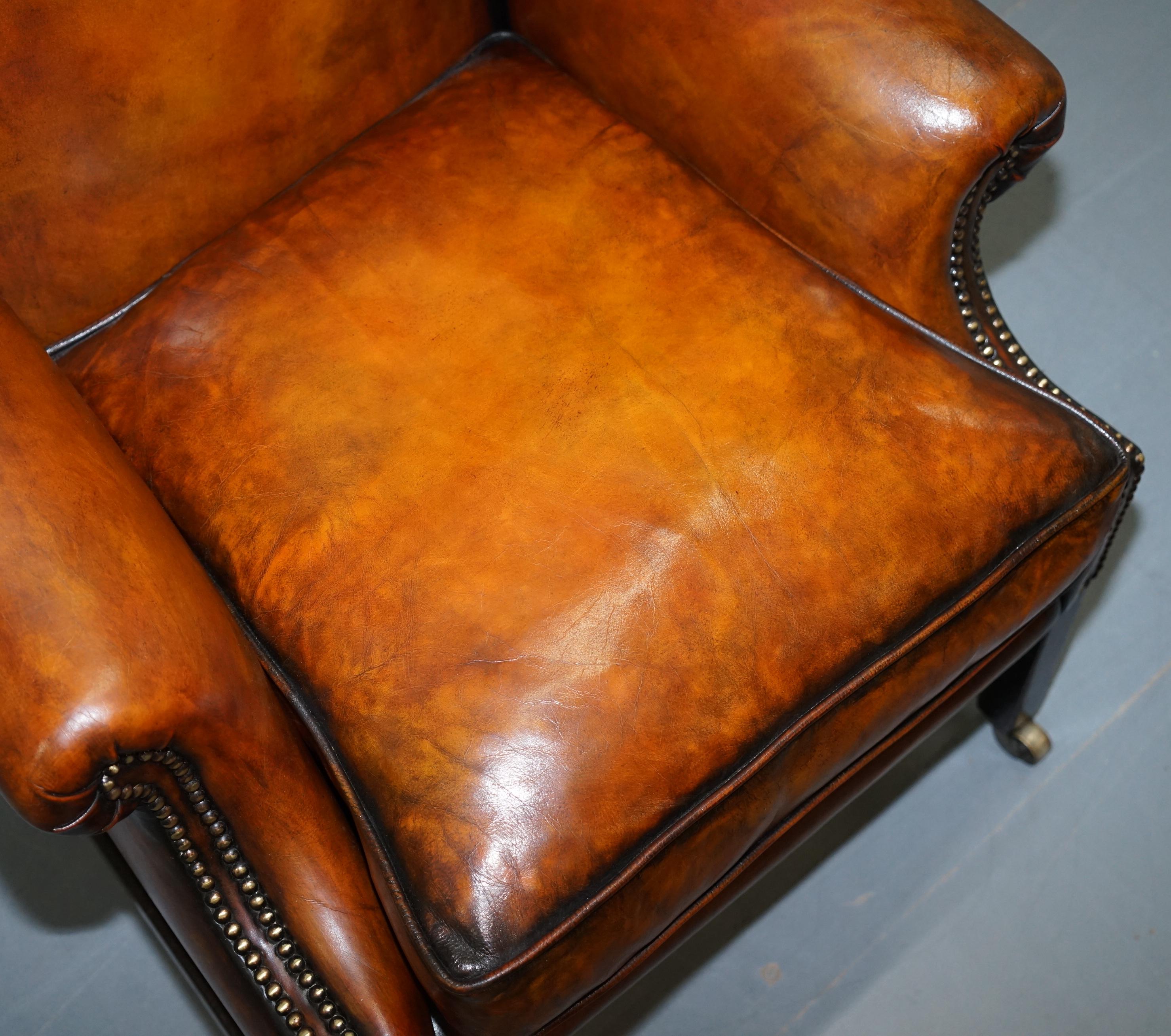 Late 18th Century Fully Restored George III Period circa 1780 Wingback Brown Leather Armchair