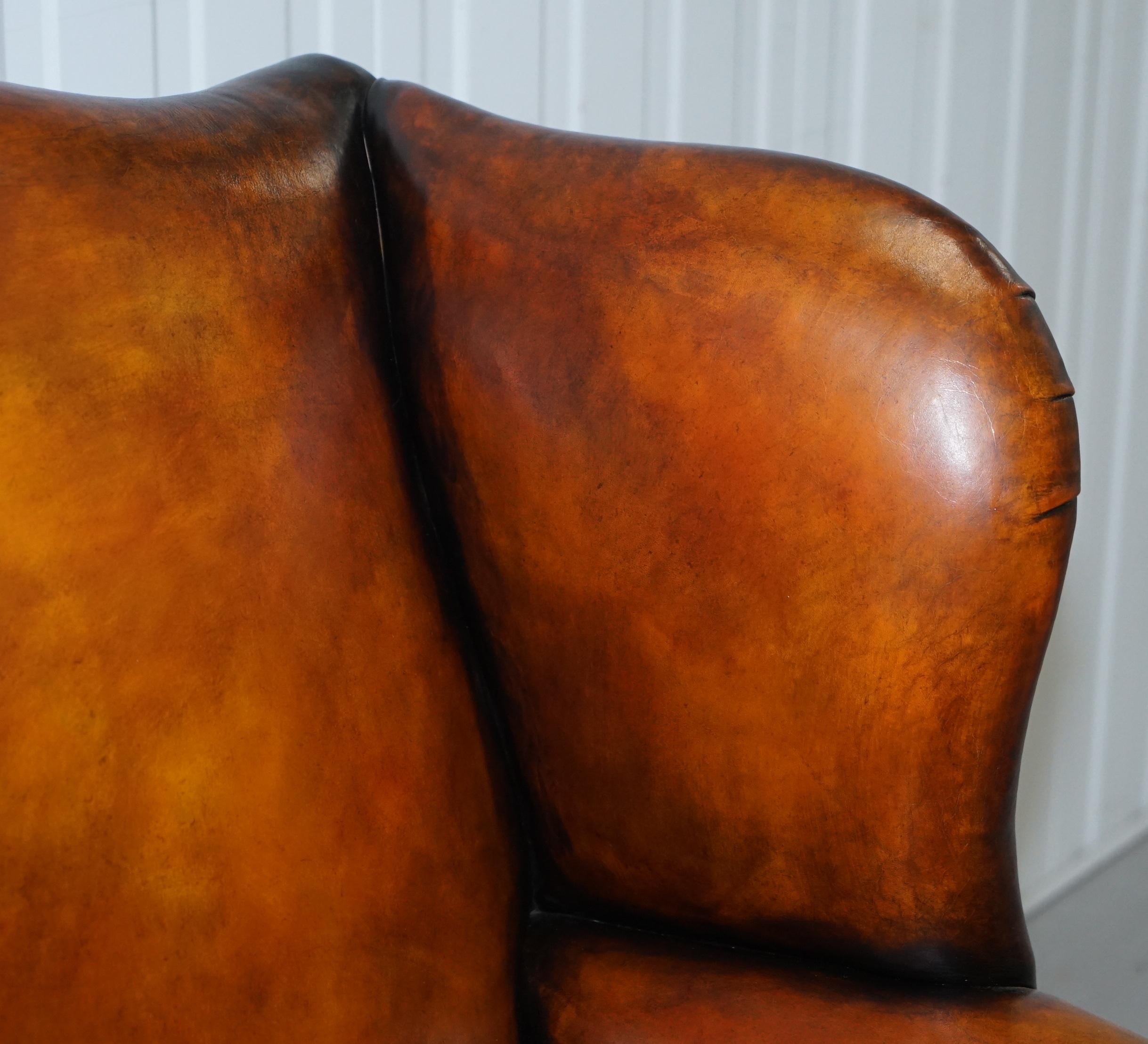 Fully Restored George III Period circa 1780 Wingback Brown Leather Armchair 1