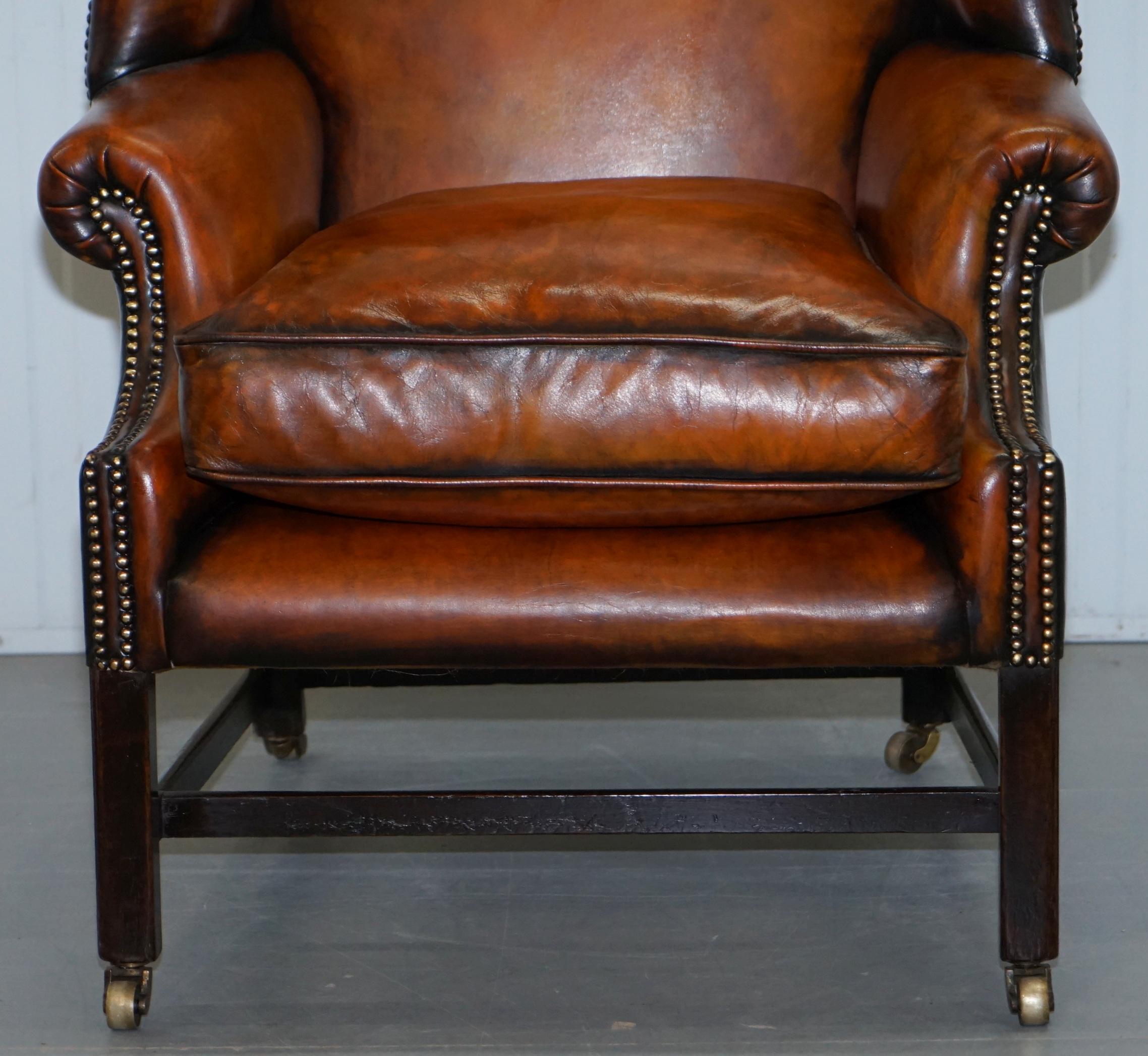 Fully Restored George III Period circa 1780 Wingback Brown Leather Armchair 3