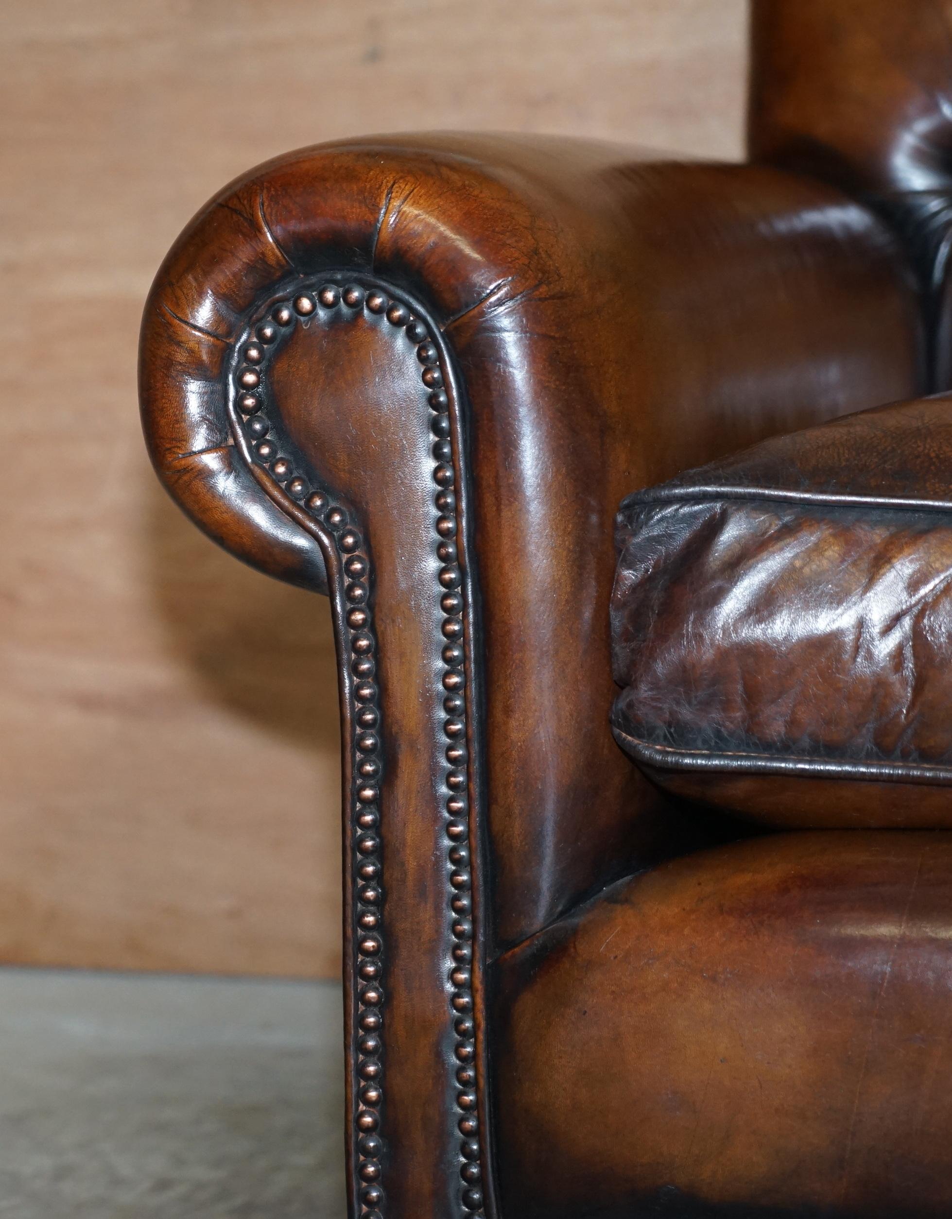 Fully Restored George Smith Cigar Brown Leather Chesterfield Tufted Armchair 5