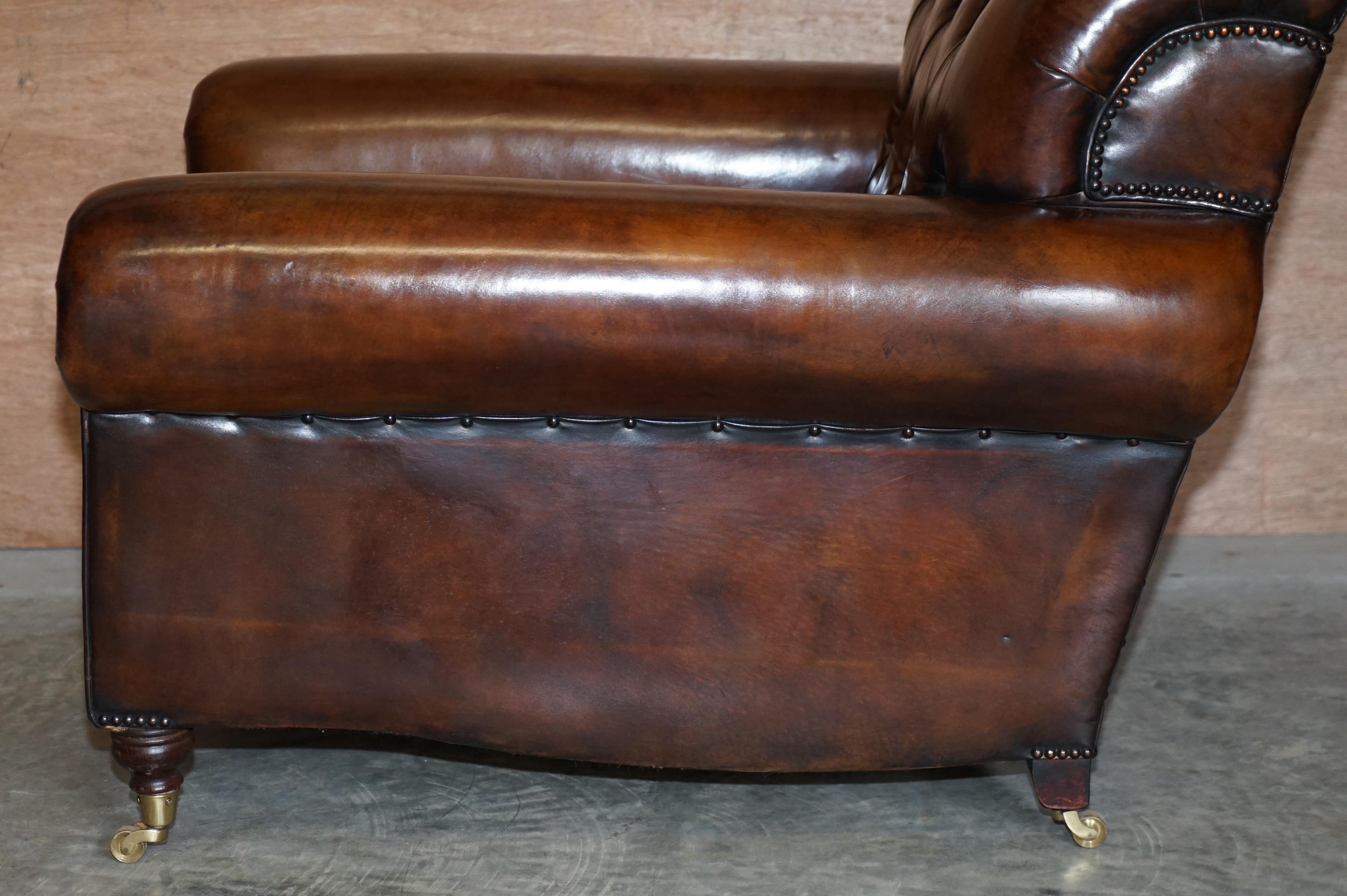 Fully Restored George Smith Cigar Brown Leather Chesterfield Tufted Armchair 11