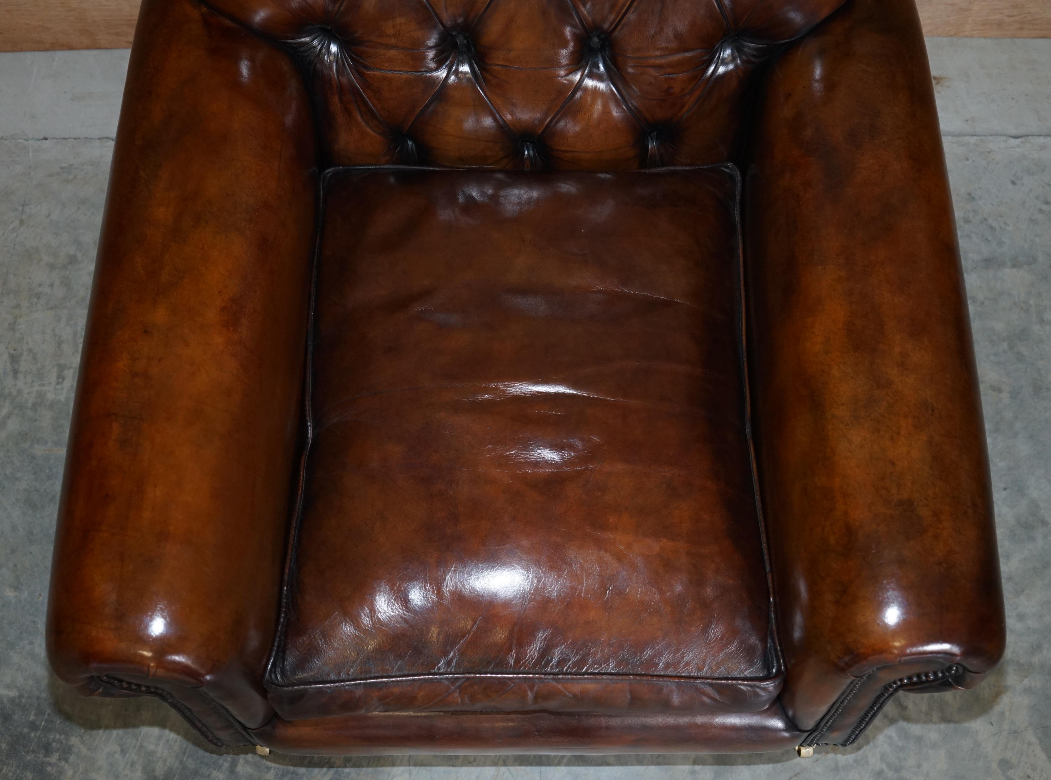 20th Century Fully Restored George Smith Cigar Brown Leather Chesterfield Tufted Armchair