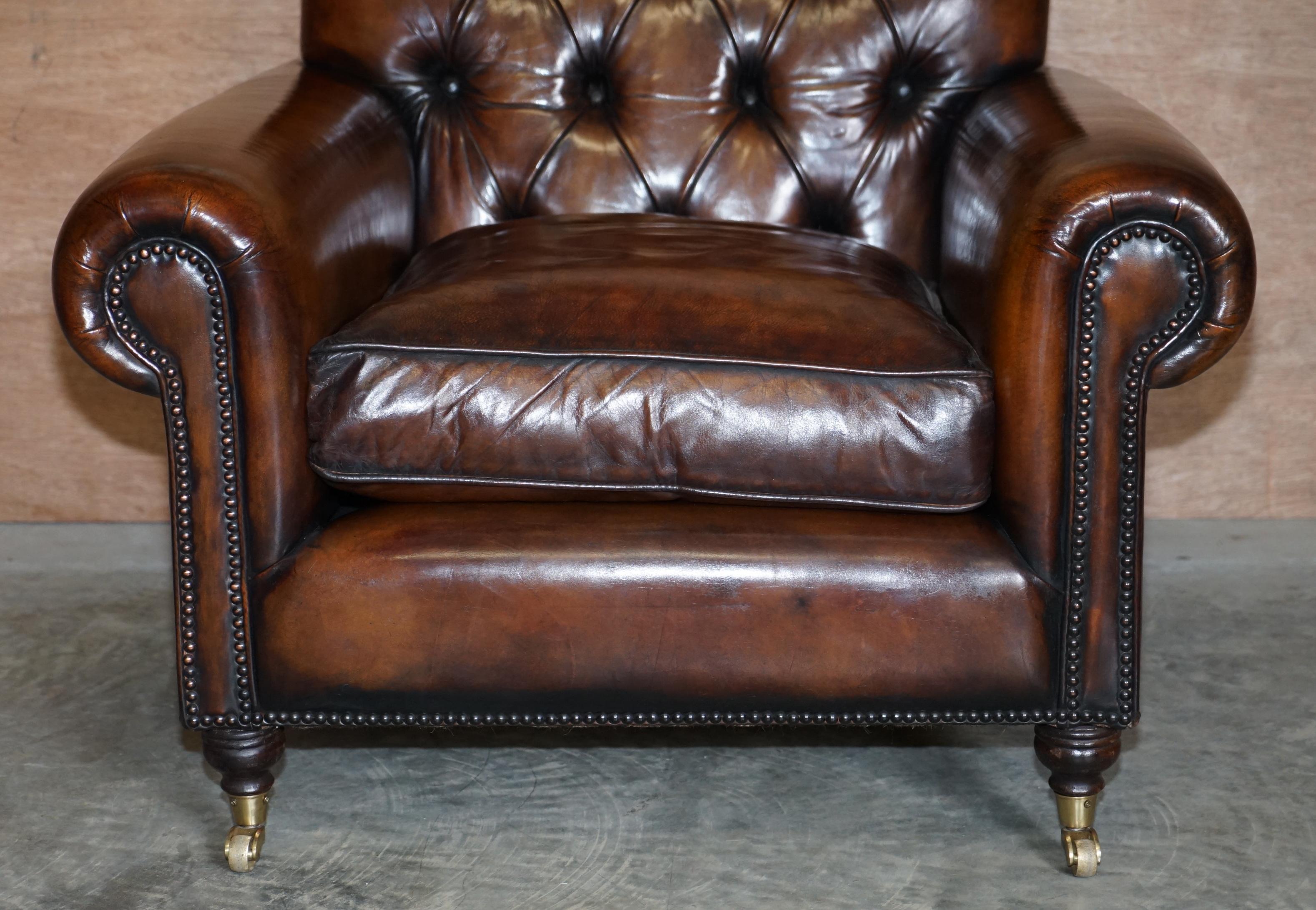 Fully Restored George Smith Cigar Brown Leather Chesterfield Tufted Armchair 3