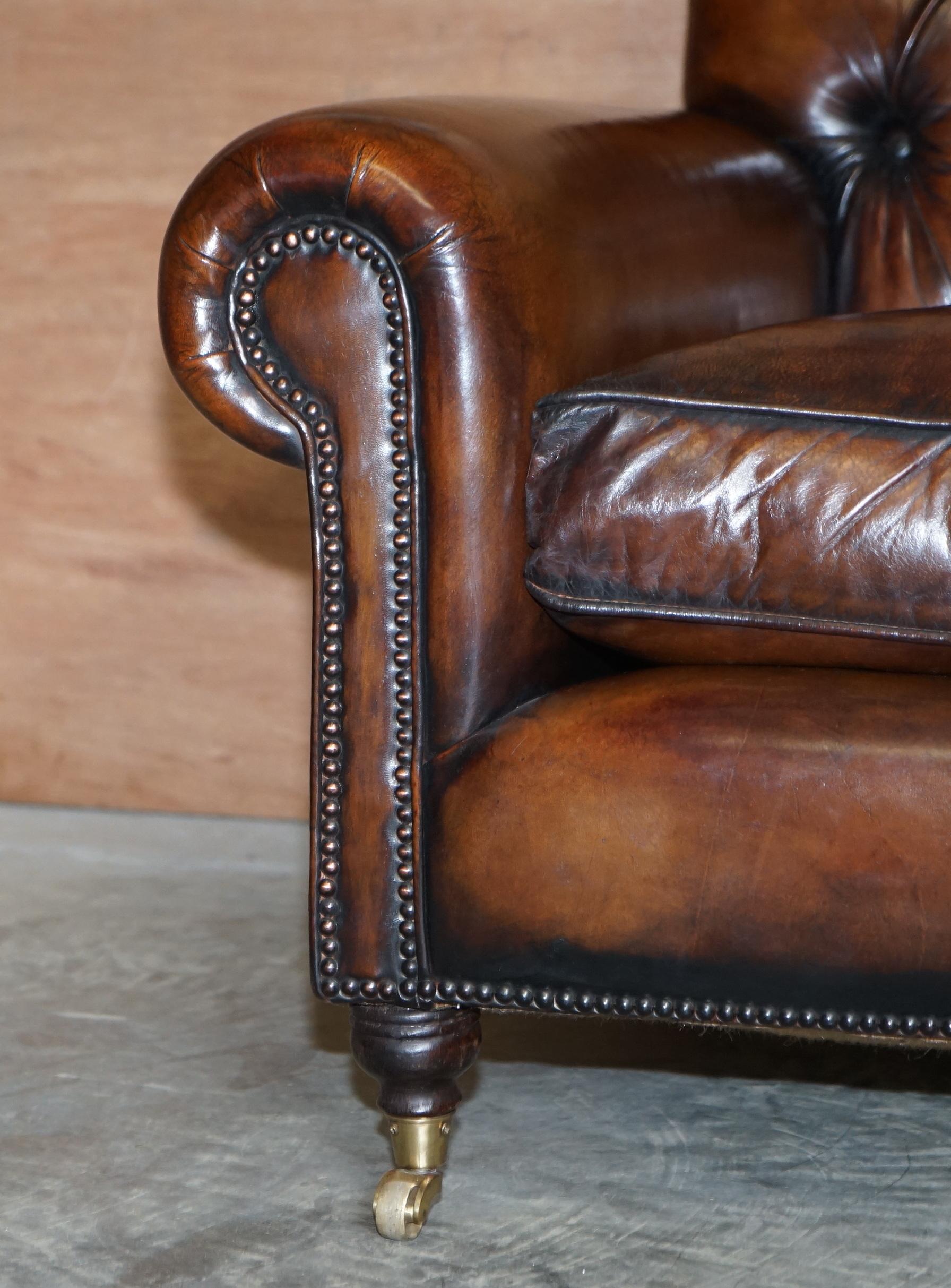 Fully Restored George Smith Cigar Brown Leather Chesterfield Tufted Armchair 3