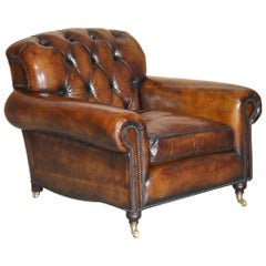 Fully Restored George Smith Cigar Brown Leather Chesterfield Tufted Armchair