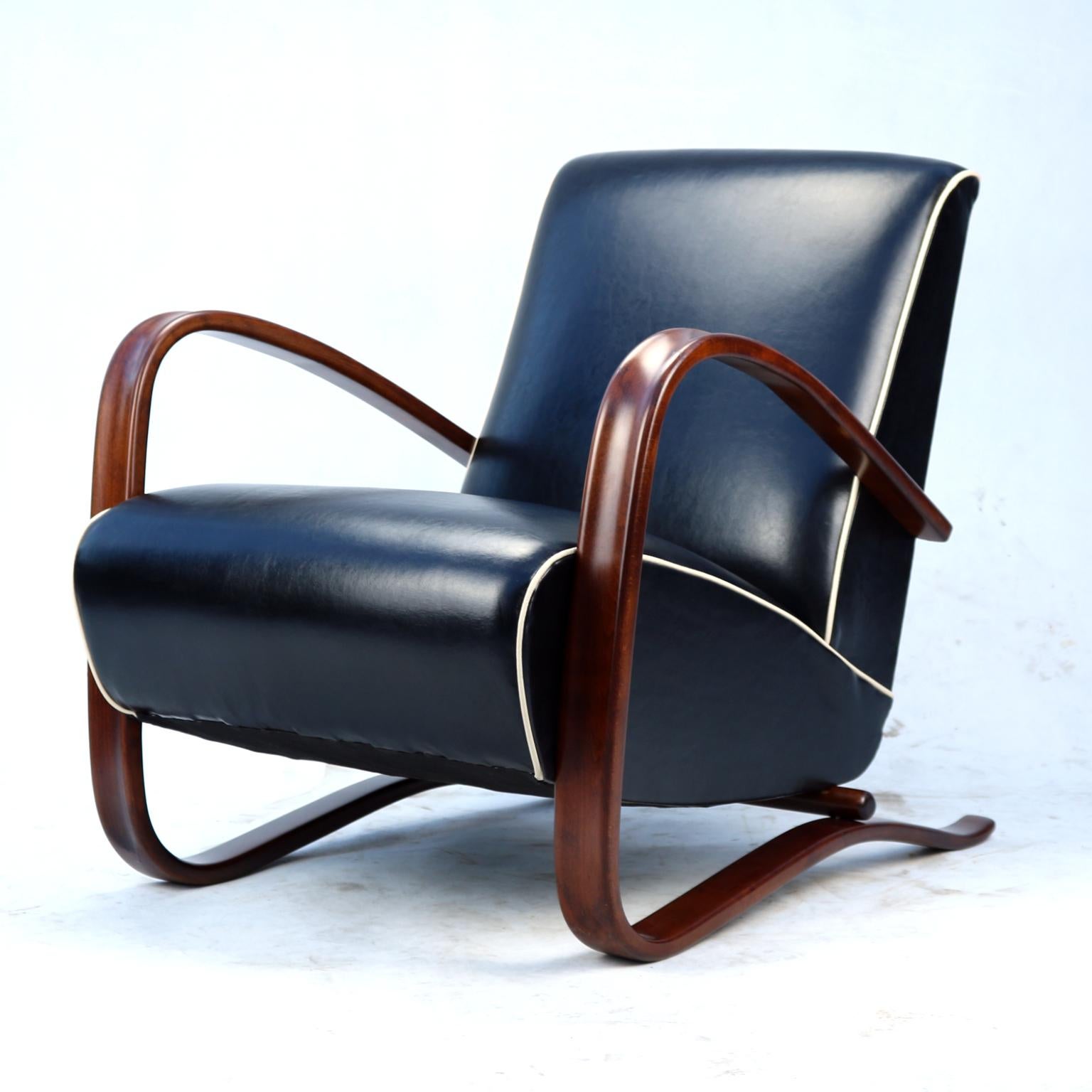 Fully Restored H269 Lounge Chairs in Leather by Jindřich Halabala, 1930s (Tschechisch)