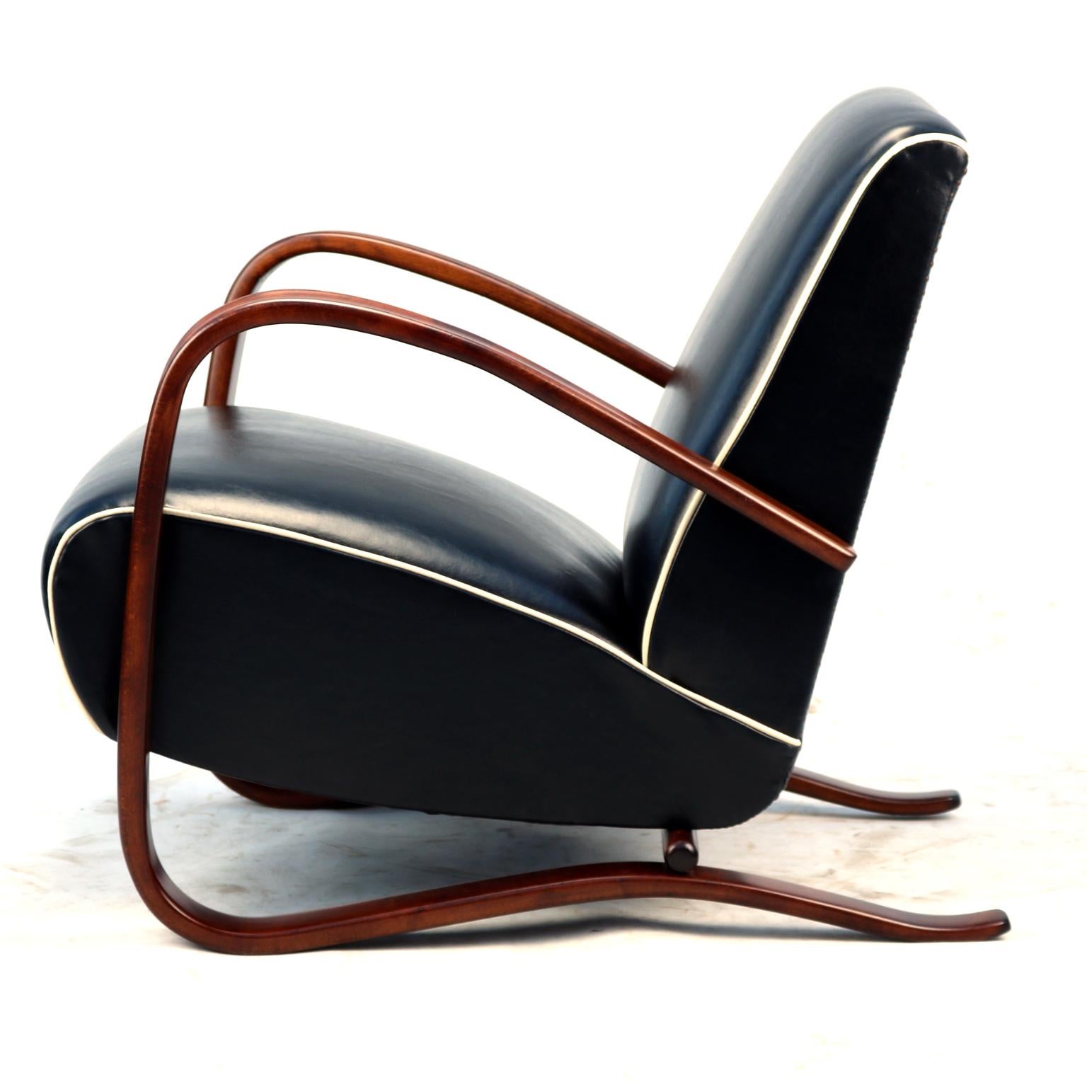 Fully Restored H269 Lounge Chairs in Leather by Jindřich Halabala, 1930s (Mitte des 20. Jahrhunderts)