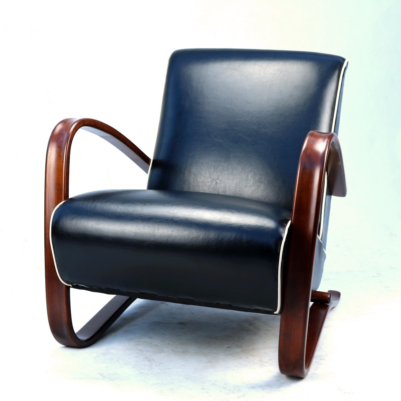 Fully Restored H269 Lounge Chairs in Leather by Jindřich Halabala, 1930s (Leder)