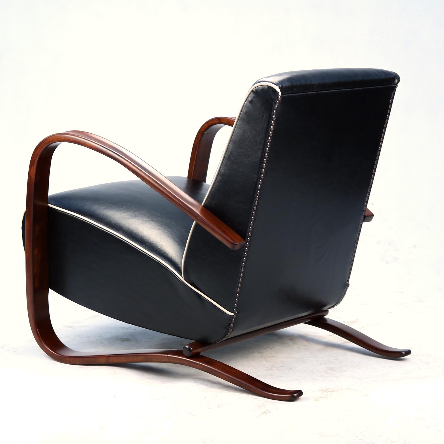 Fully Restored H269 Lounge Chairs in Leather by Jindřich Halabala, 1930s 2