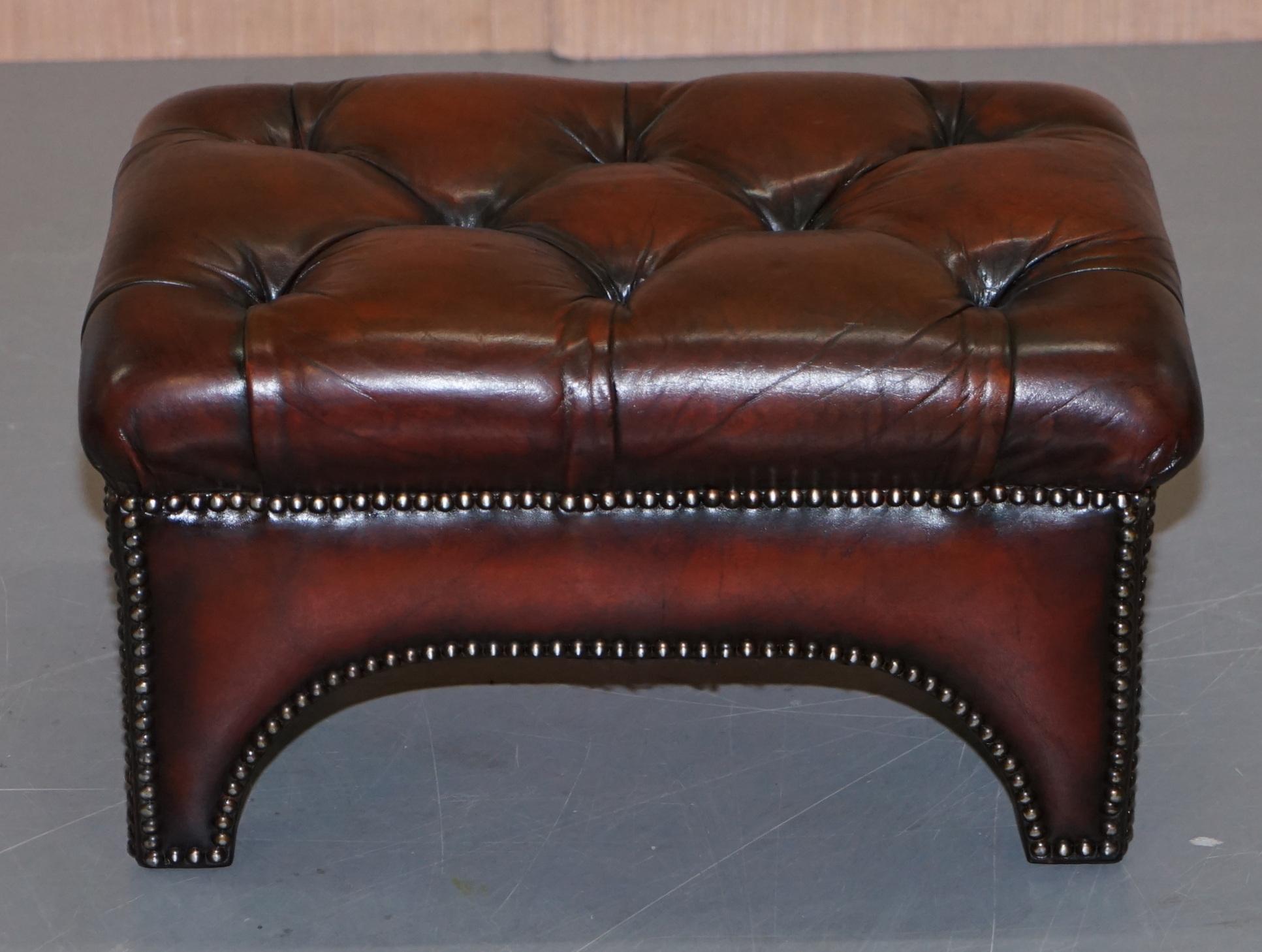 Hand-Crafted Fully Restored Hand Dyed Bordeaux Brown Leather Chesterfield Tufted Footstool