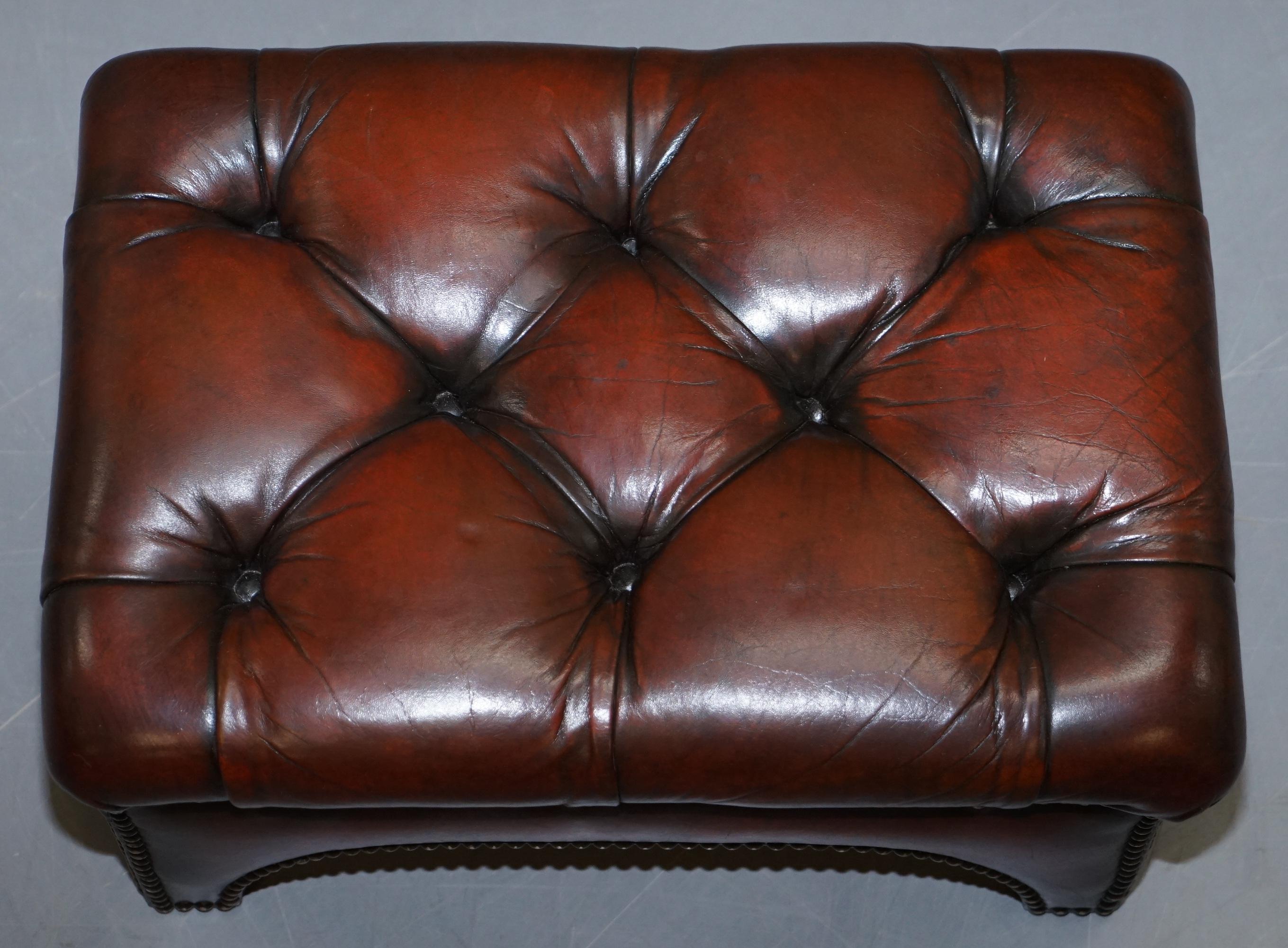 20th Century Fully Restored Hand Dyed Bordeaux Brown Leather Chesterfield Tufted Footstool