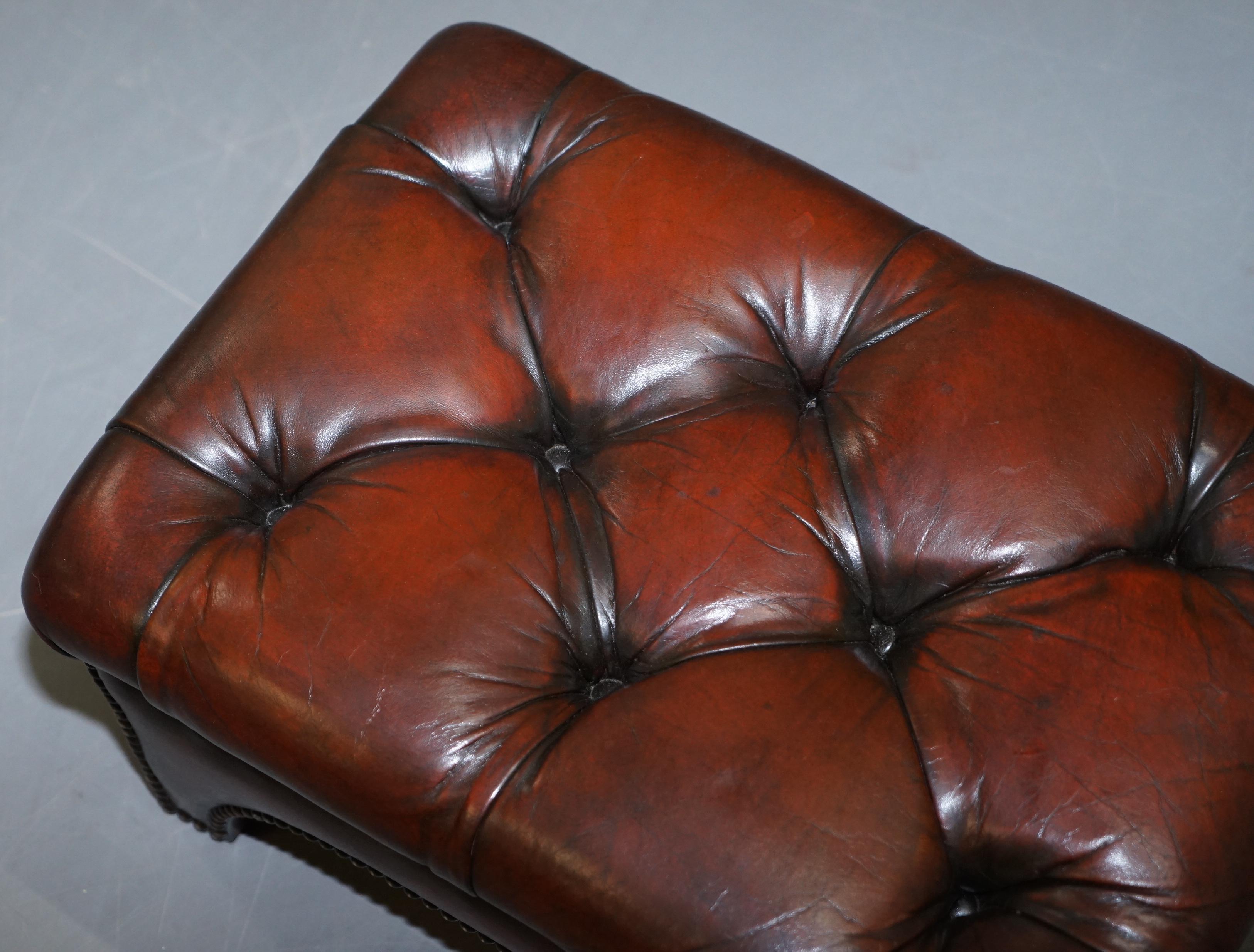 Fully Restored Hand Dyed Bordeaux Brown Leather Chesterfield Tufted Footstool 1