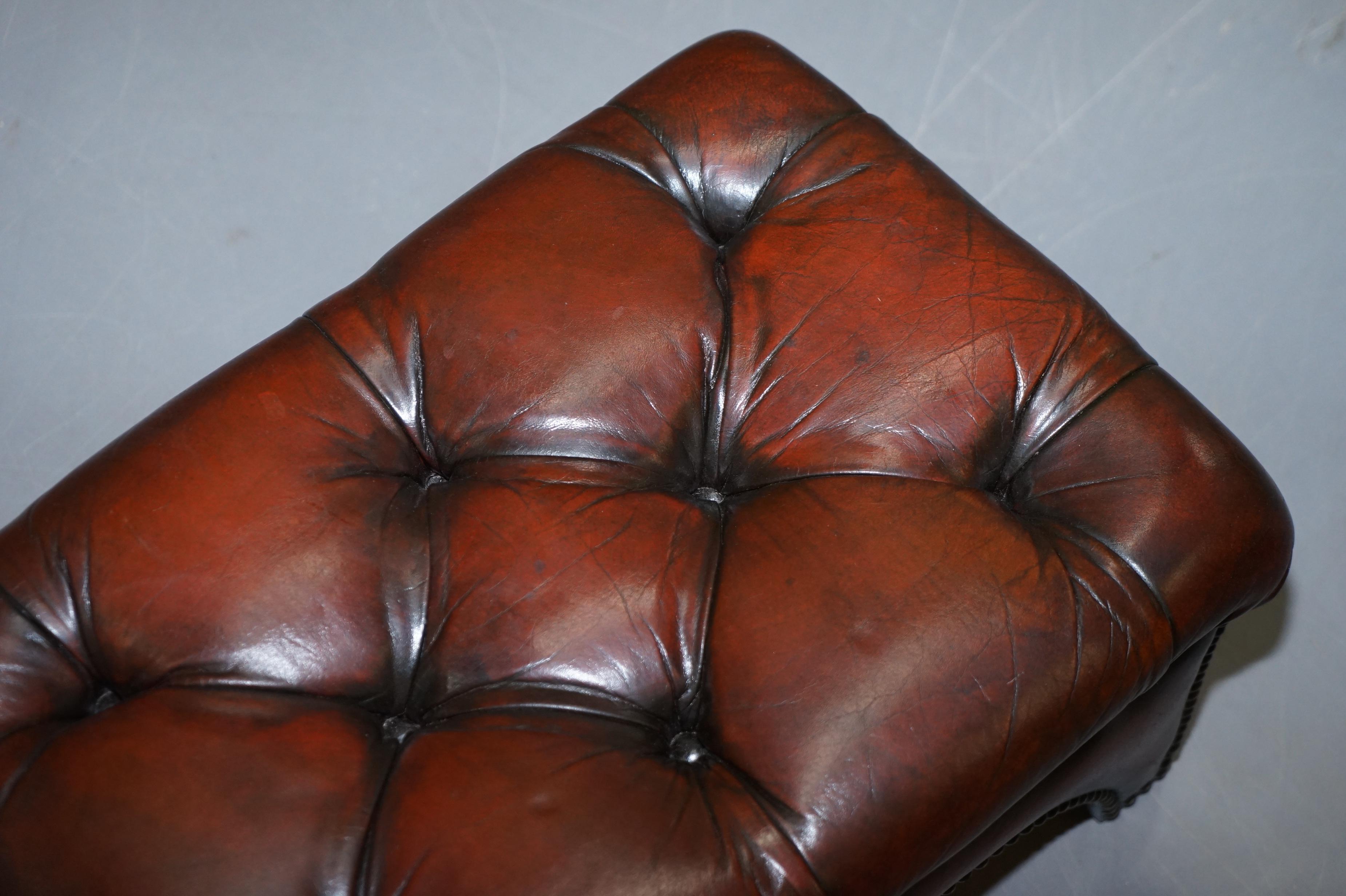 Fully Restored Hand Dyed Bordeaux Brown Leather Chesterfield Tufted Footstool 2