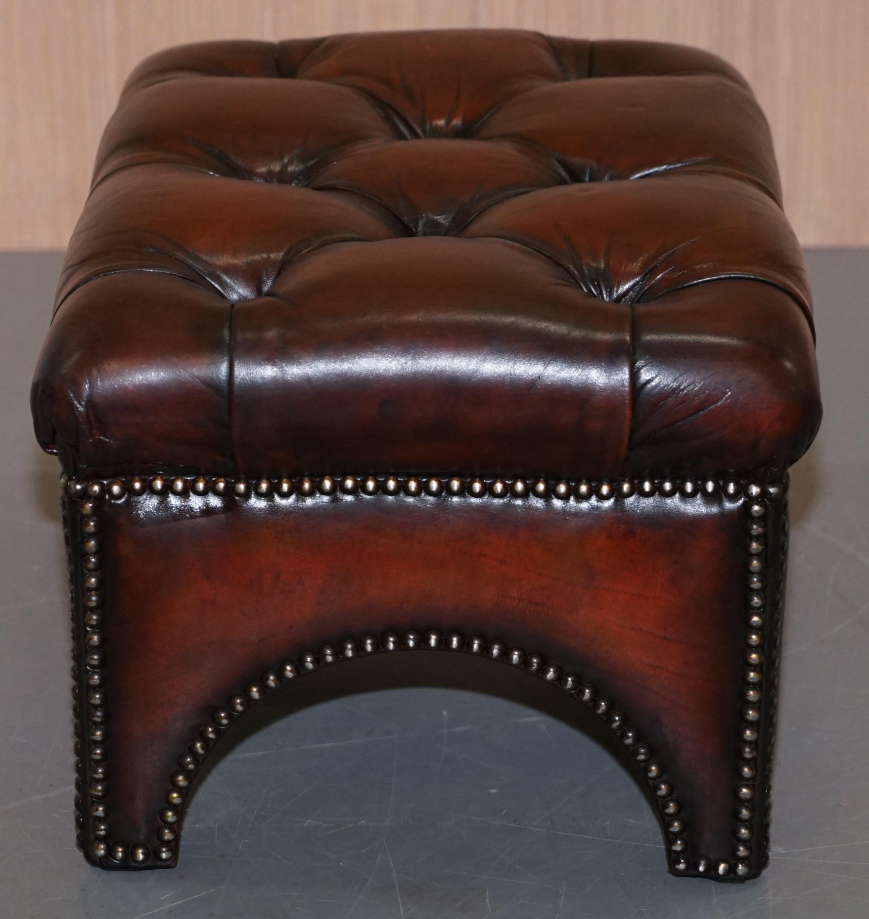 Fully Restored Hand Dyed Bordeaux Brown Leather Chesterfield Tufted Footstool 3