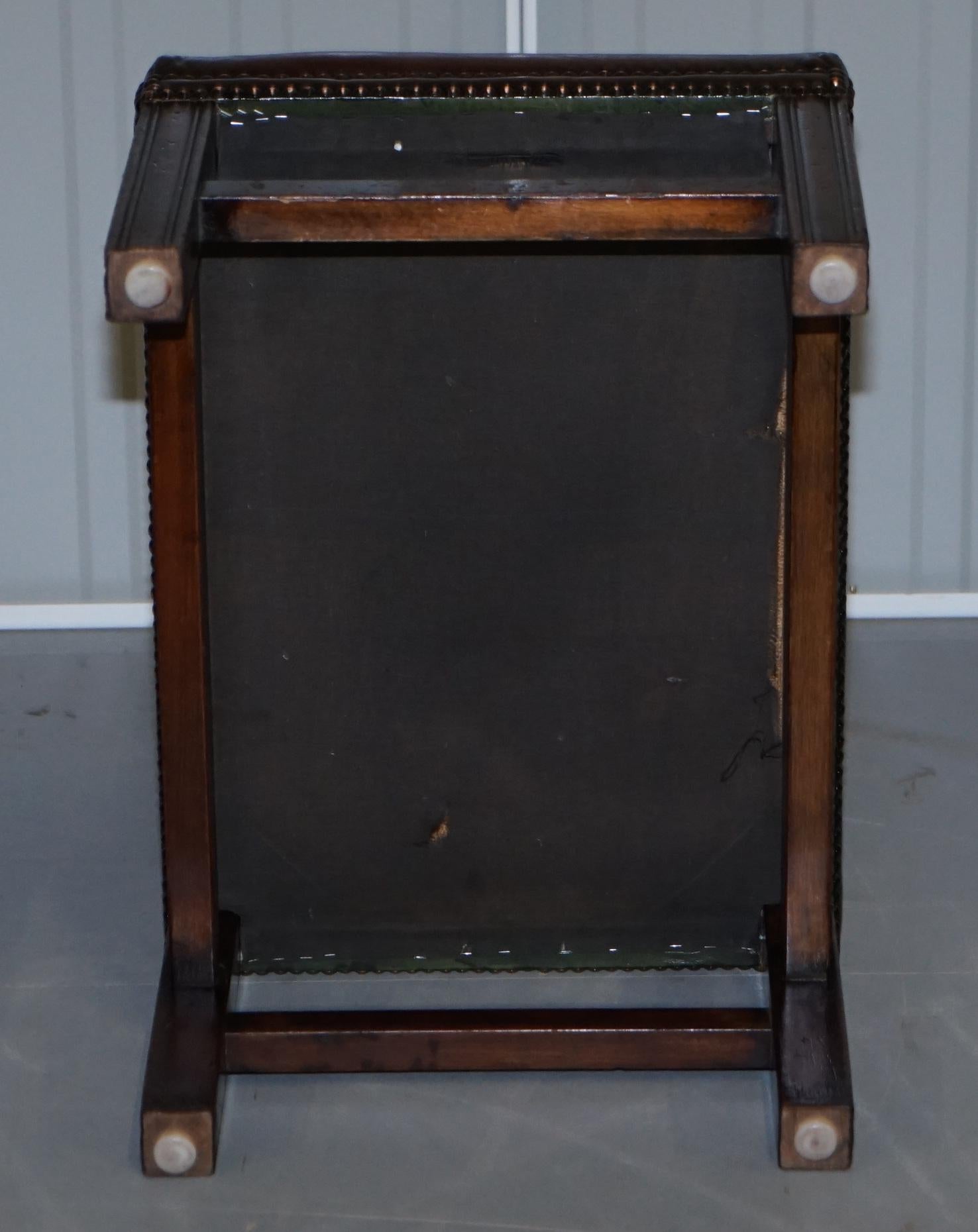 Fully Restored Hand Dyed Cigar Brown Leather Footstool Beech Wood Frame 5