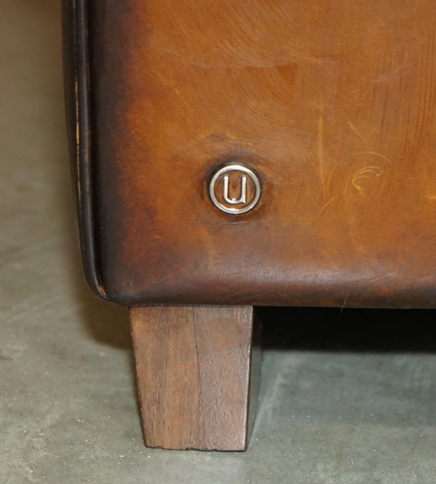 CLUB ARMCHAIR LOVELY PATINA EN CUIR BRUN NATUZZI entièrement restauré et teinté à la main CiGAR en vente 3