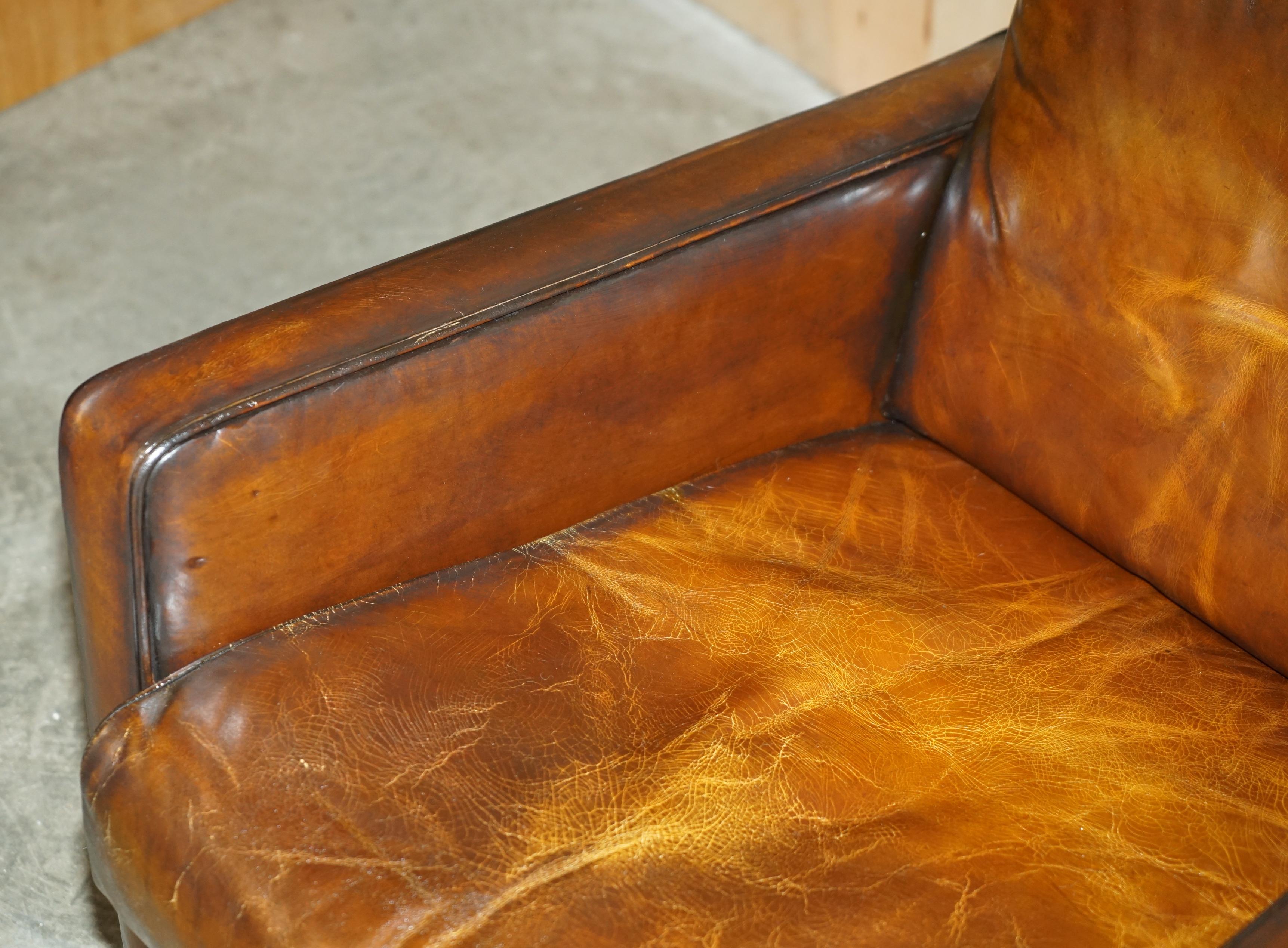 Cuir CLUB ARMCHAIR LOVELY PATINA EN CUIR BRUN NATUZZI entièrement restauré et teinté à la main CiGAR en vente