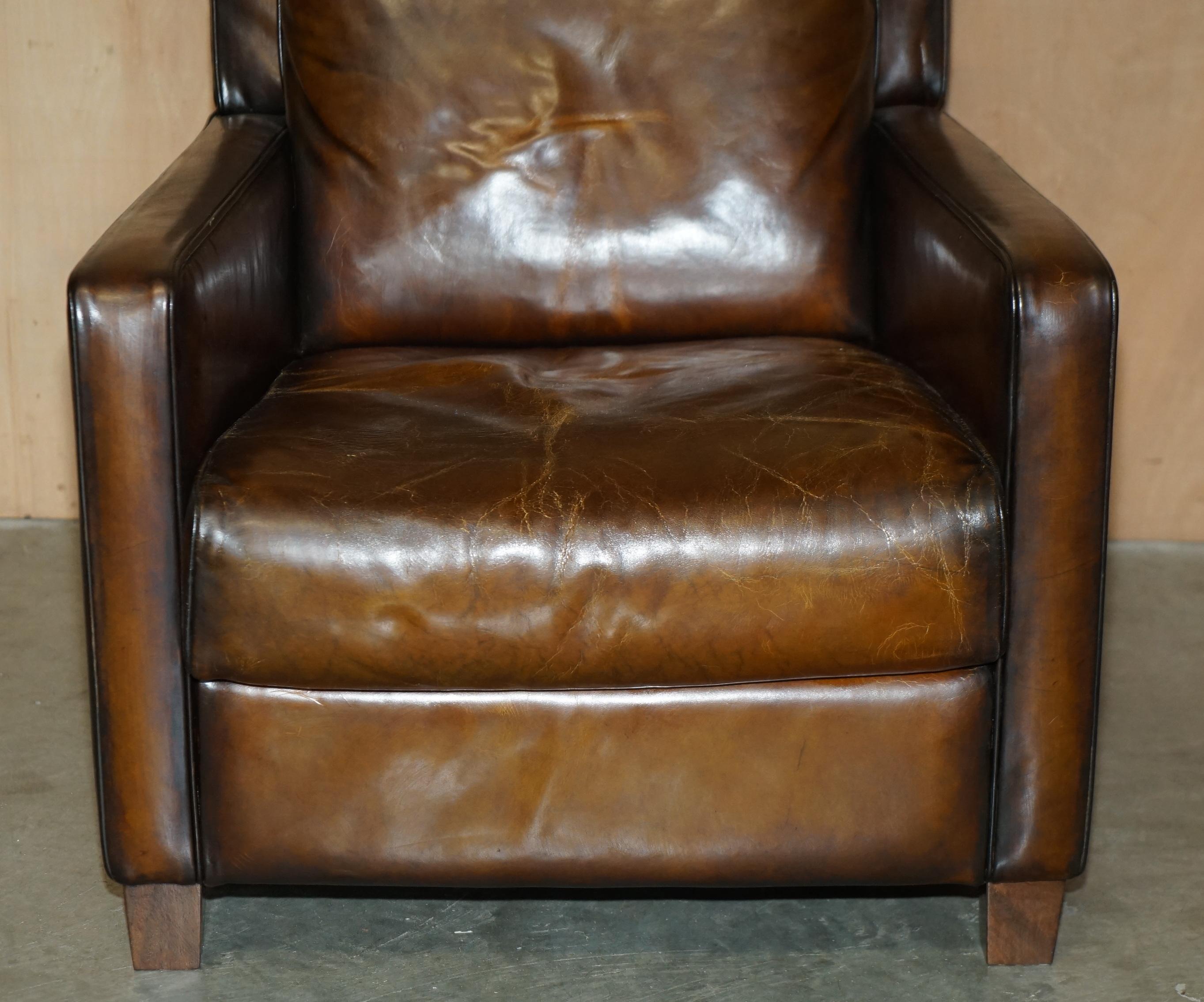 CLUB ARMCHAIR LOVELY PATINA EN CUIR BRUN NATUZZI entièrement restauré et teinté à la main CiGAR en vente 1