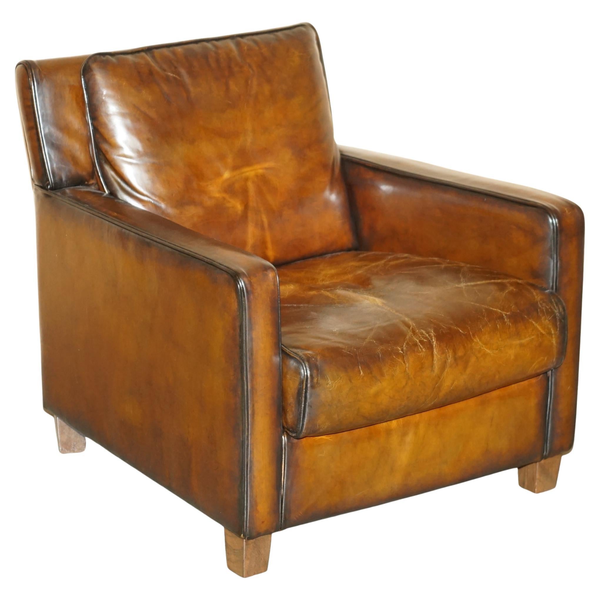 CLUB ARMCHAIR LOVELY PATINA EN CUIR BRUN NATUZZI entièrement restauré et teinté à la main CiGAR en vente