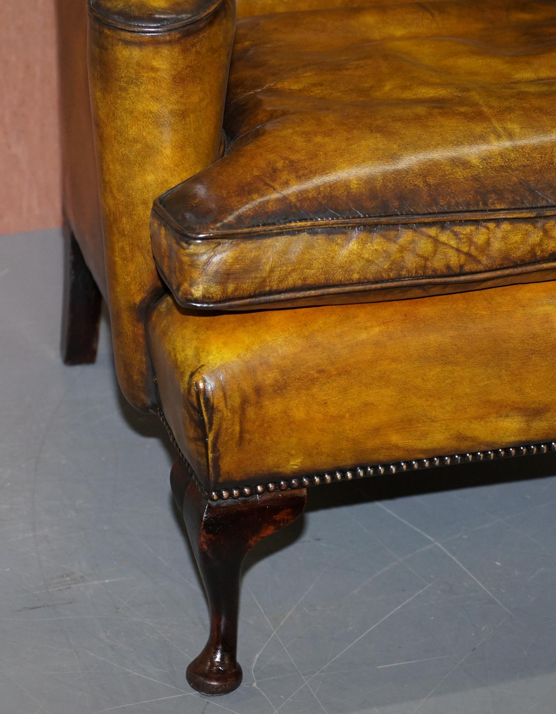Fully Restored Hand Dyed Cigar Brown Leather Wingback William Morris Armchair 6