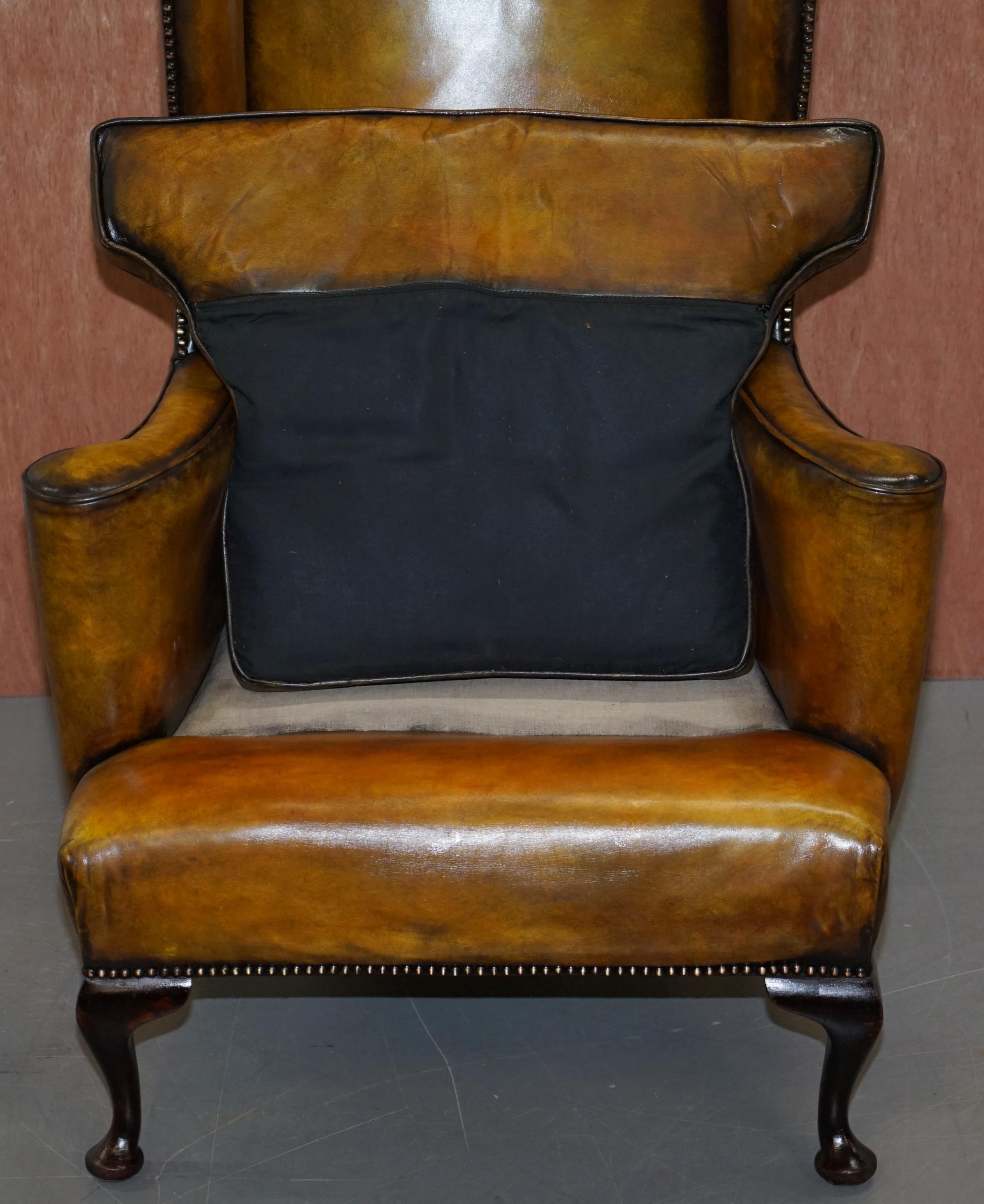 Fully Restored Hand Dyed Cigar Brown Leather Wingback William Morris Armchair 8