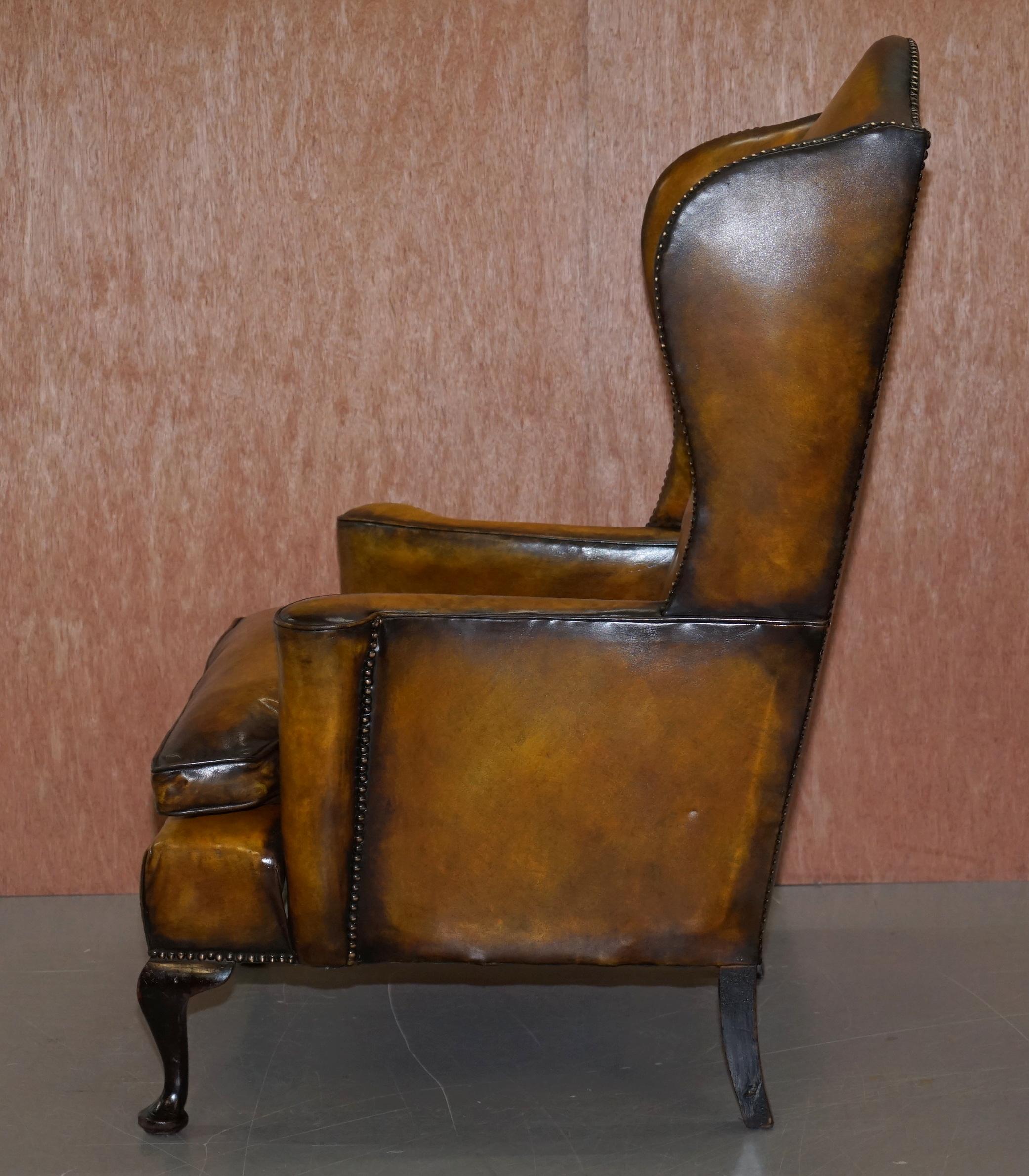 Fully Restored Hand Dyed Cigar Brown Leather Wingback William Morris Armchair 13