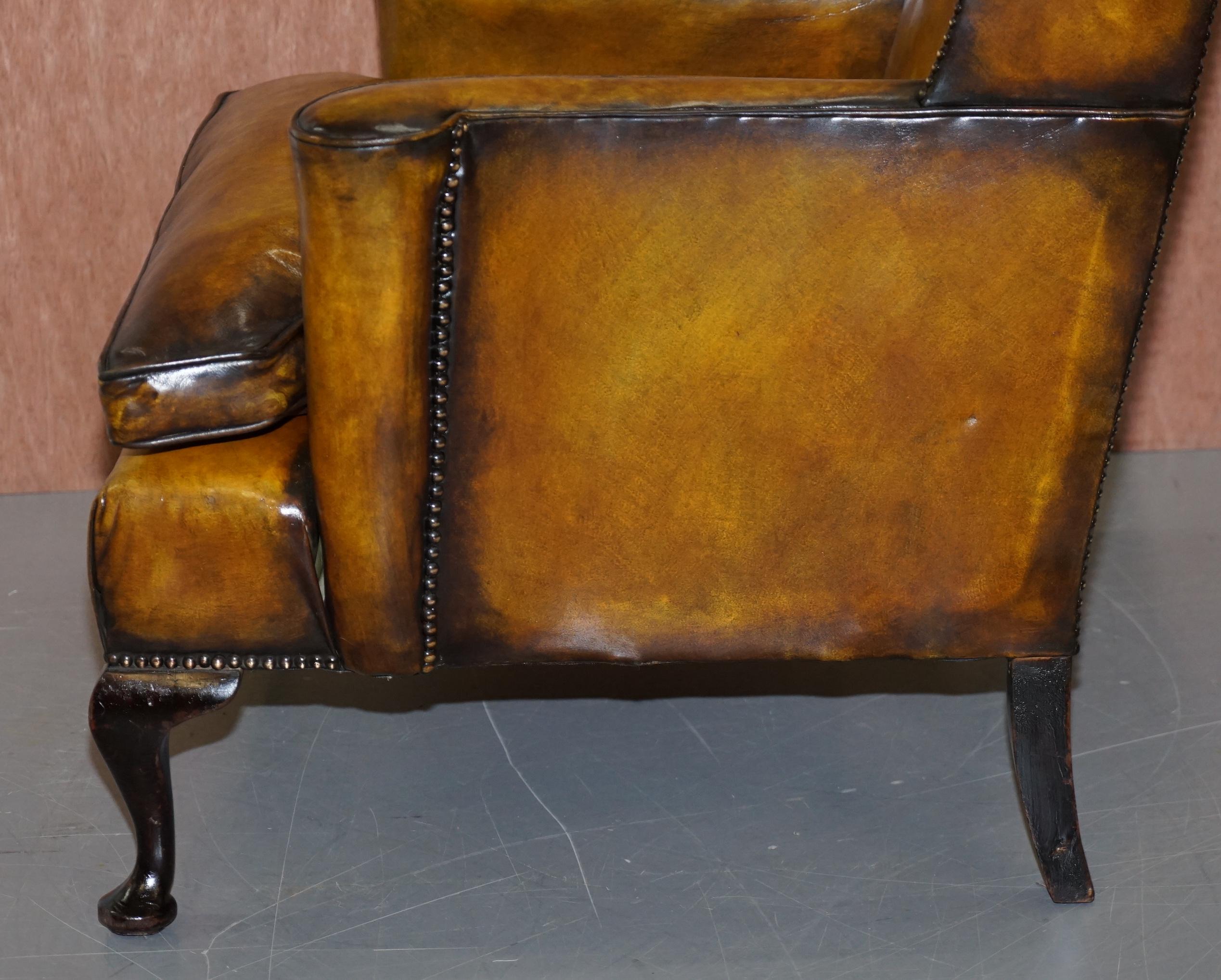Fully Restored Hand Dyed Cigar Brown Leather Wingback William Morris Armchair 14