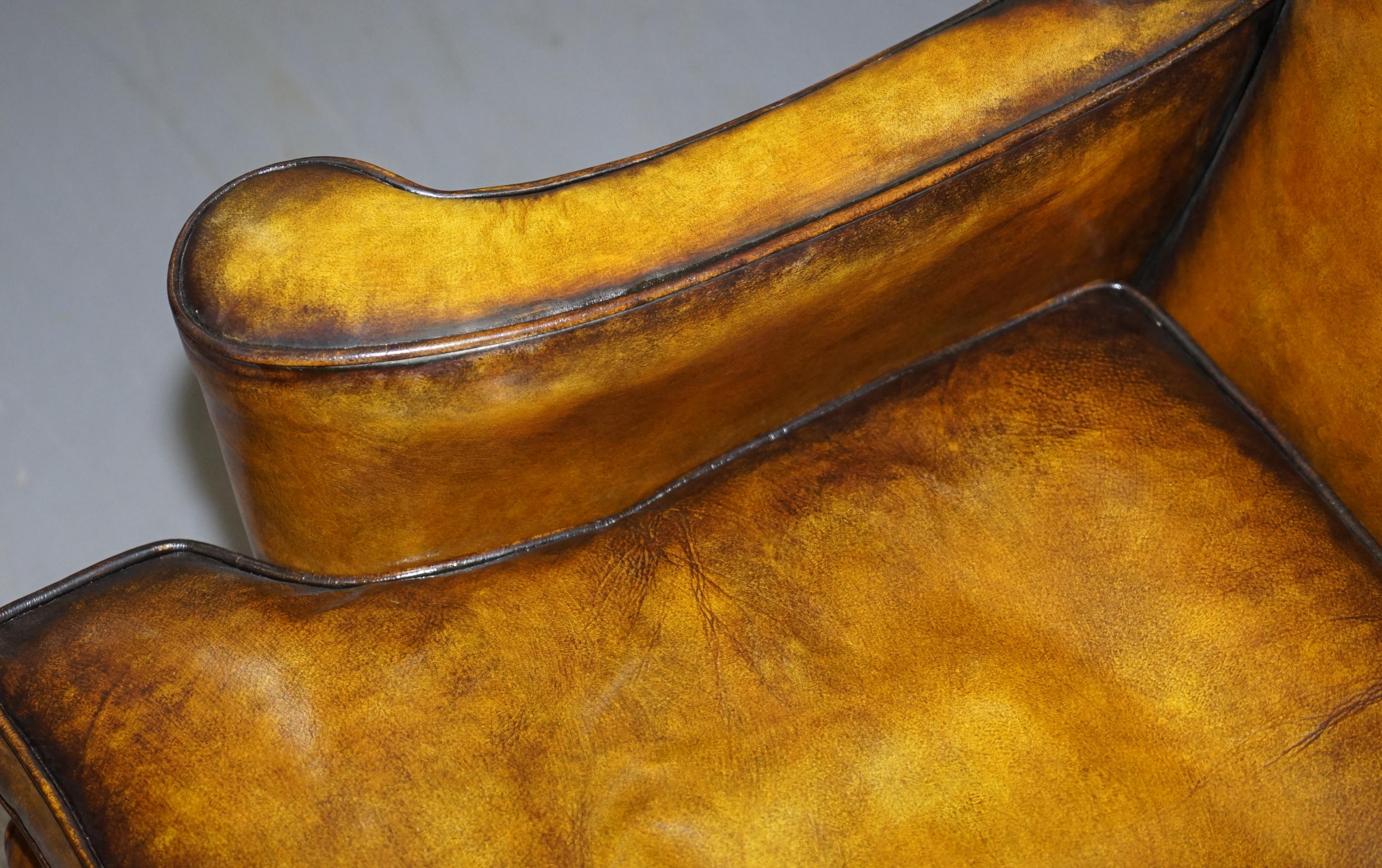 Hand-Crafted Fully Restored Hand Dyed Cigar Brown Leather Wingback William Morris Armchair