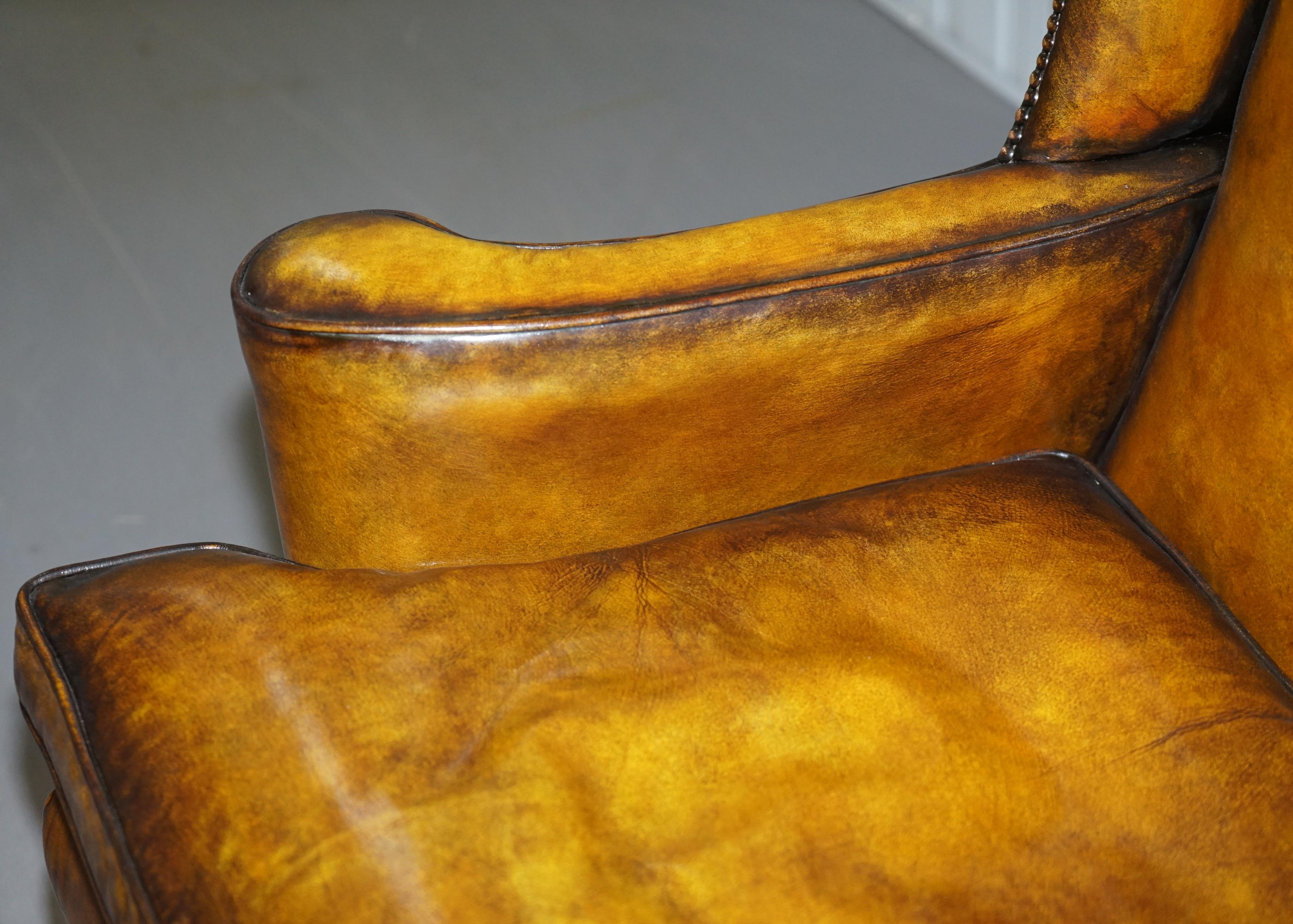 19th Century Fully Restored Hand Dyed Cigar Brown Leather Wingback William Morris Armchair