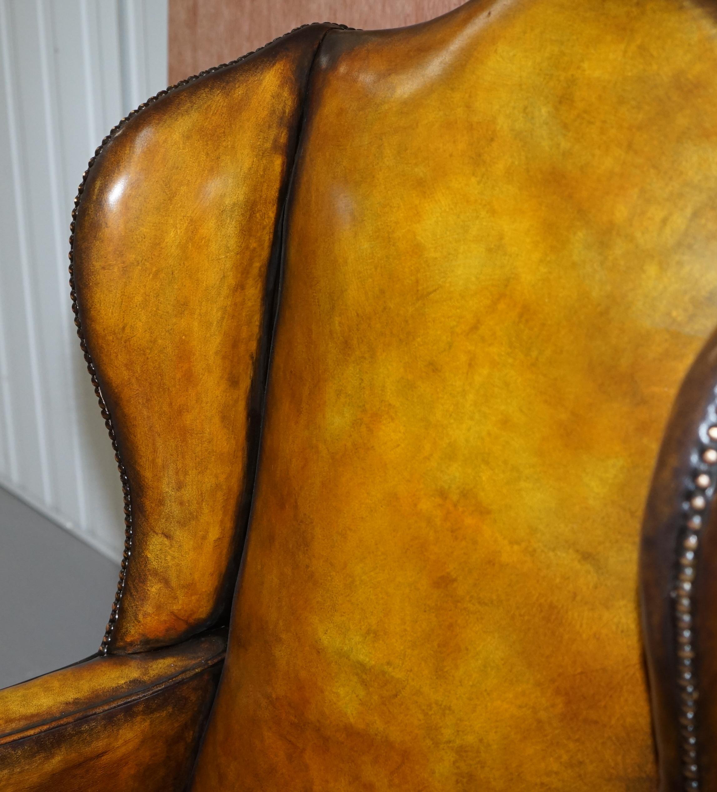 Fully Restored Hand Dyed Cigar Brown Leather Wingback William Morris Armchair 1