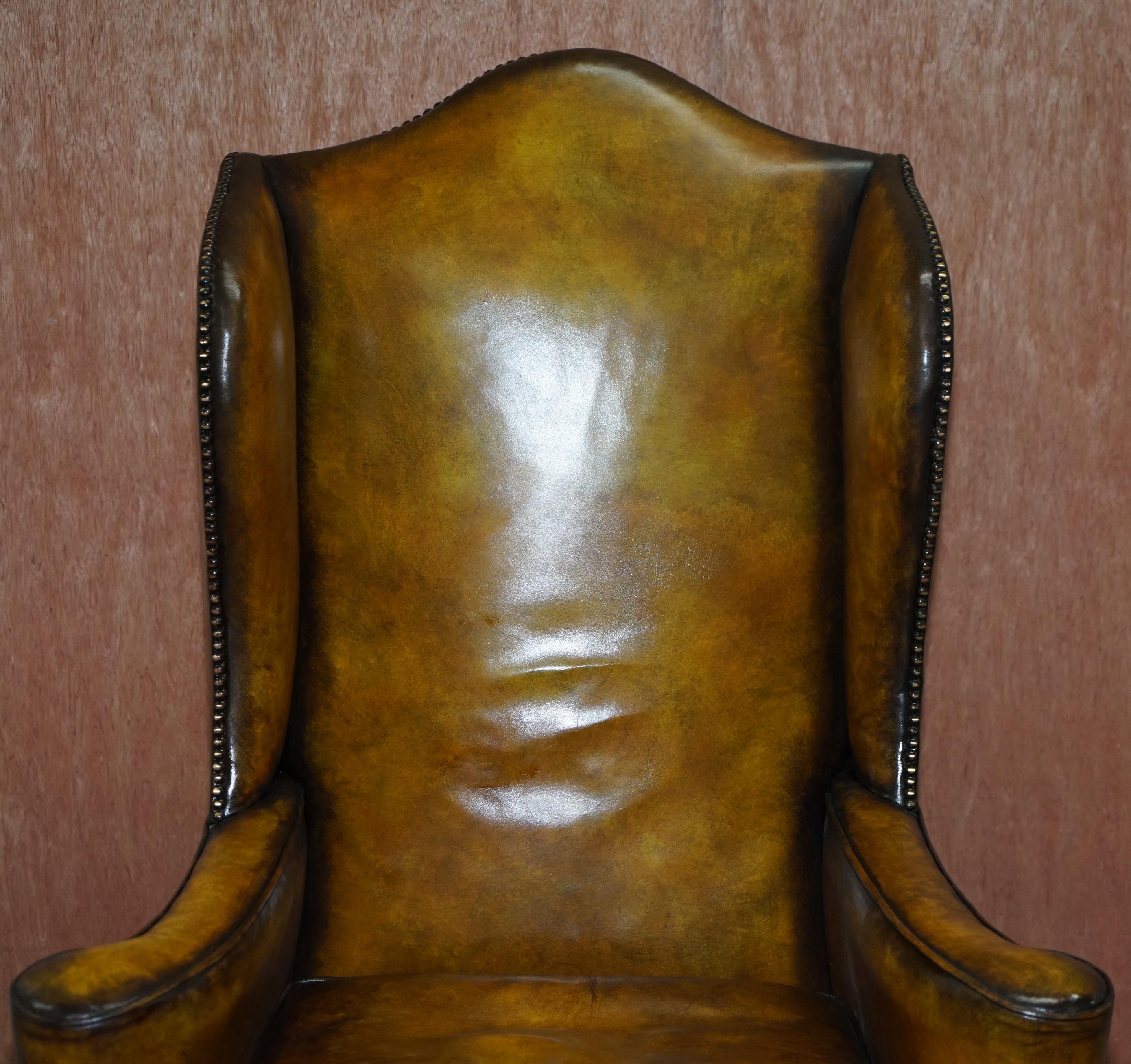 Fully Restored Hand Dyed Cigar Brown Leather Wingback William Morris Armchair 2