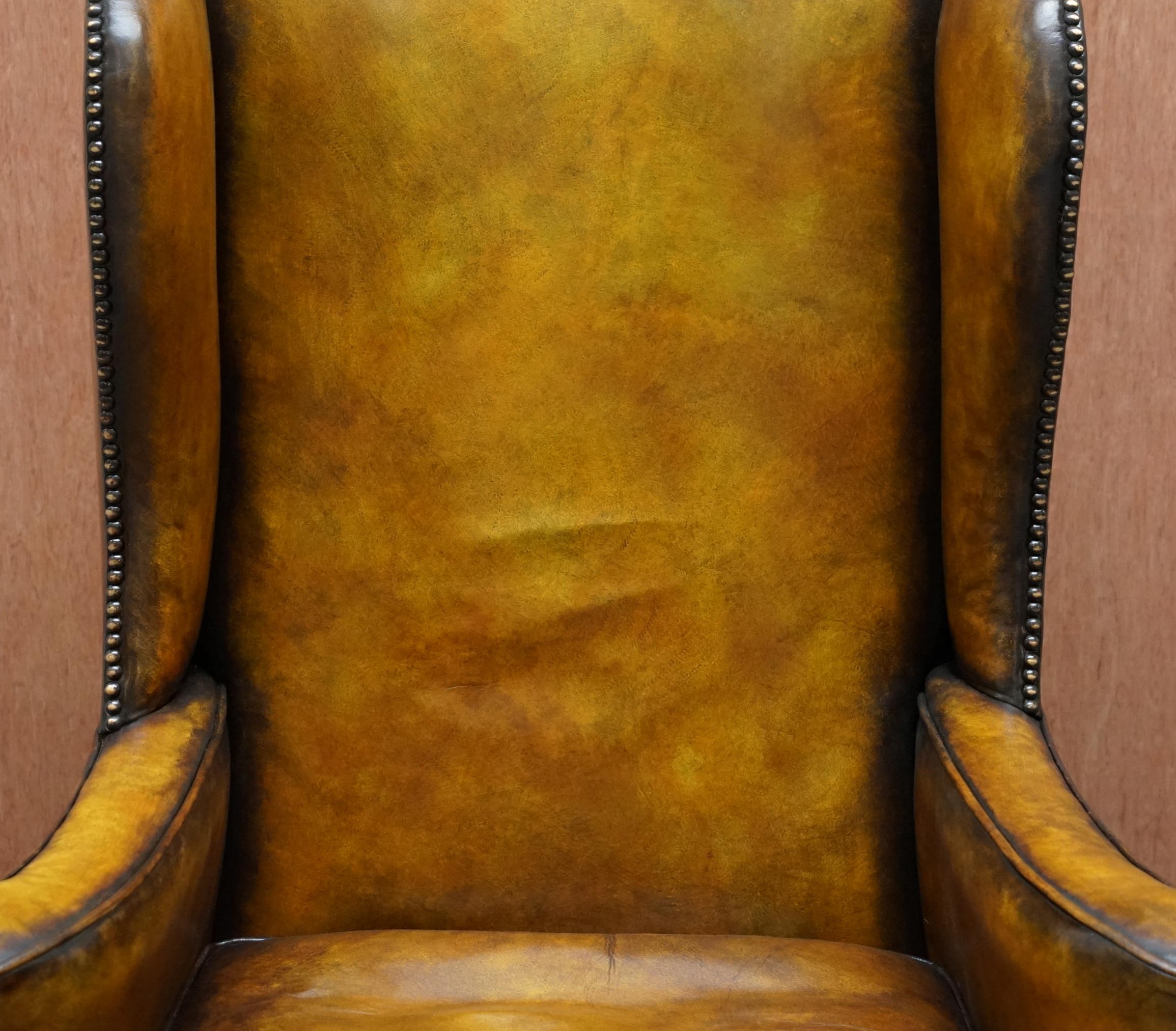 Fully Restored Hand Dyed Cigar Brown Leather Wingback William Morris Armchair 3