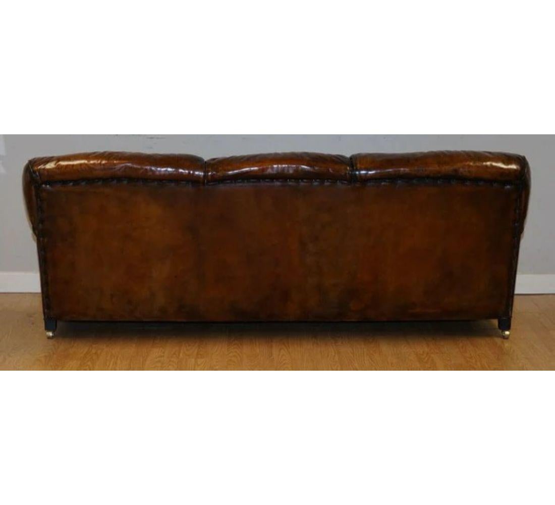 Fully Restored Hand Dyed Leather Sofa Howard & Sons Style Feather Filled For Sale 5