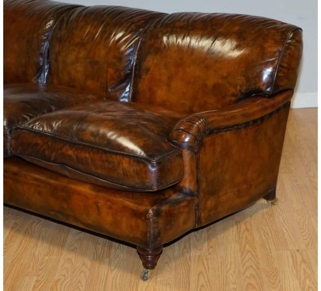 British Fully Restored Hand Dyed Leather Sofa Howard & Sons Style Feather Filled For Sale