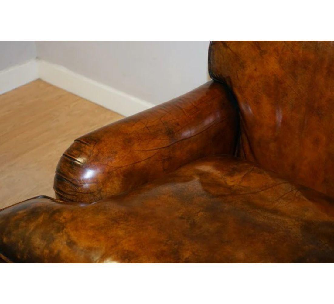 Hand-Crafted Fully Restored Hand Dyed Leather Sofa Howard & Sons Style Feather Filled For Sale