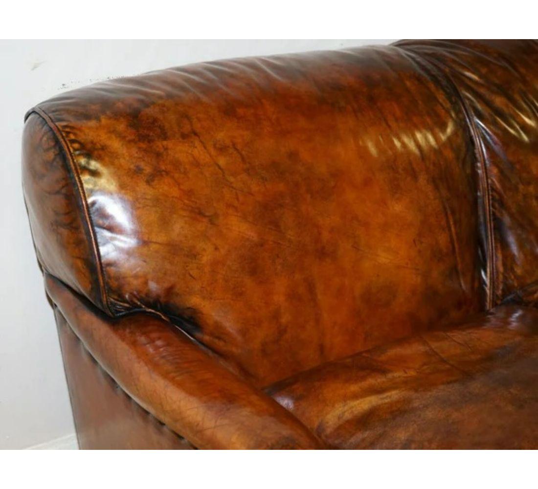 Fully Restored Hand Dyed Leather Sofa Howard & Sons Style Feather Filled In Good Condition For Sale In Pulborough, GB