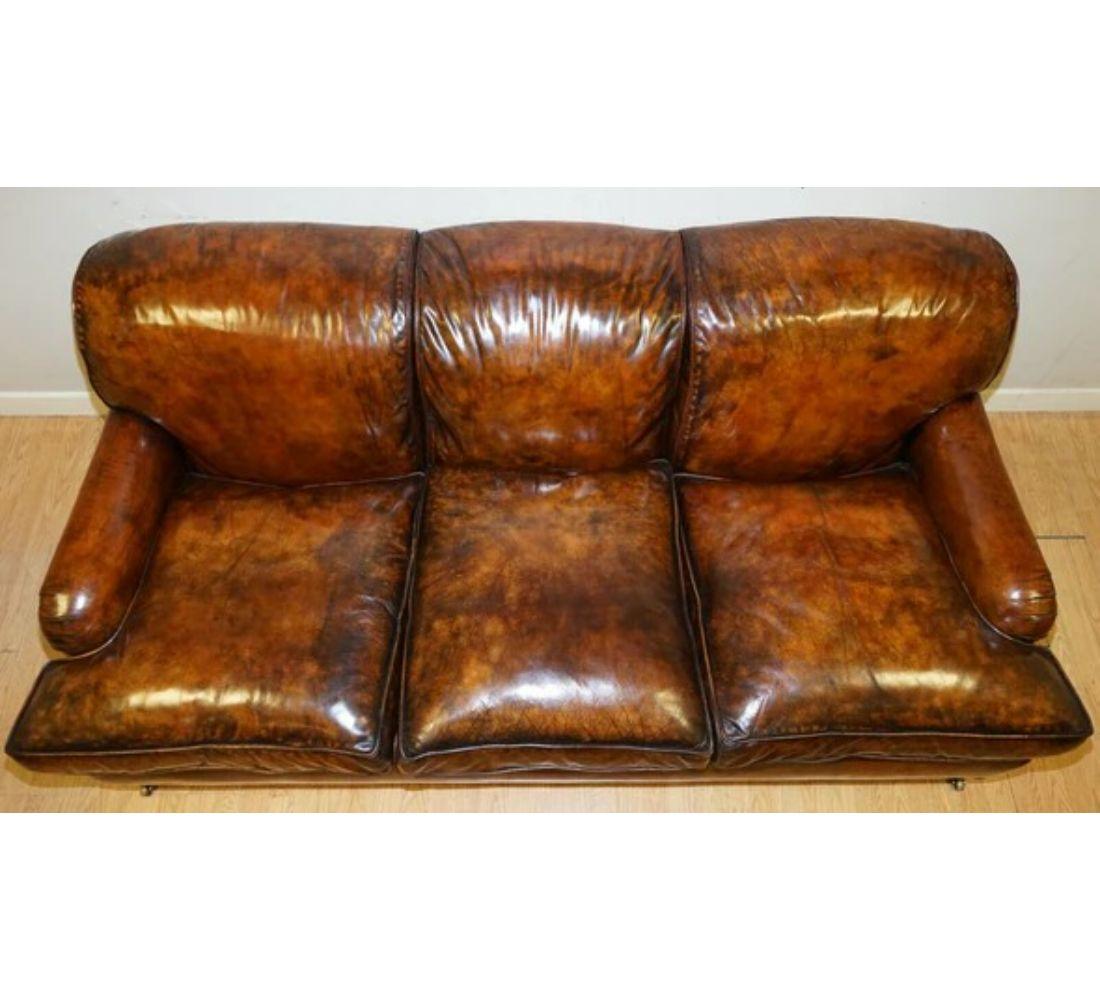 20th Century Fully Restored Hand Dyed Leather Sofa Howard & Sons Style Feather Filled For Sale
