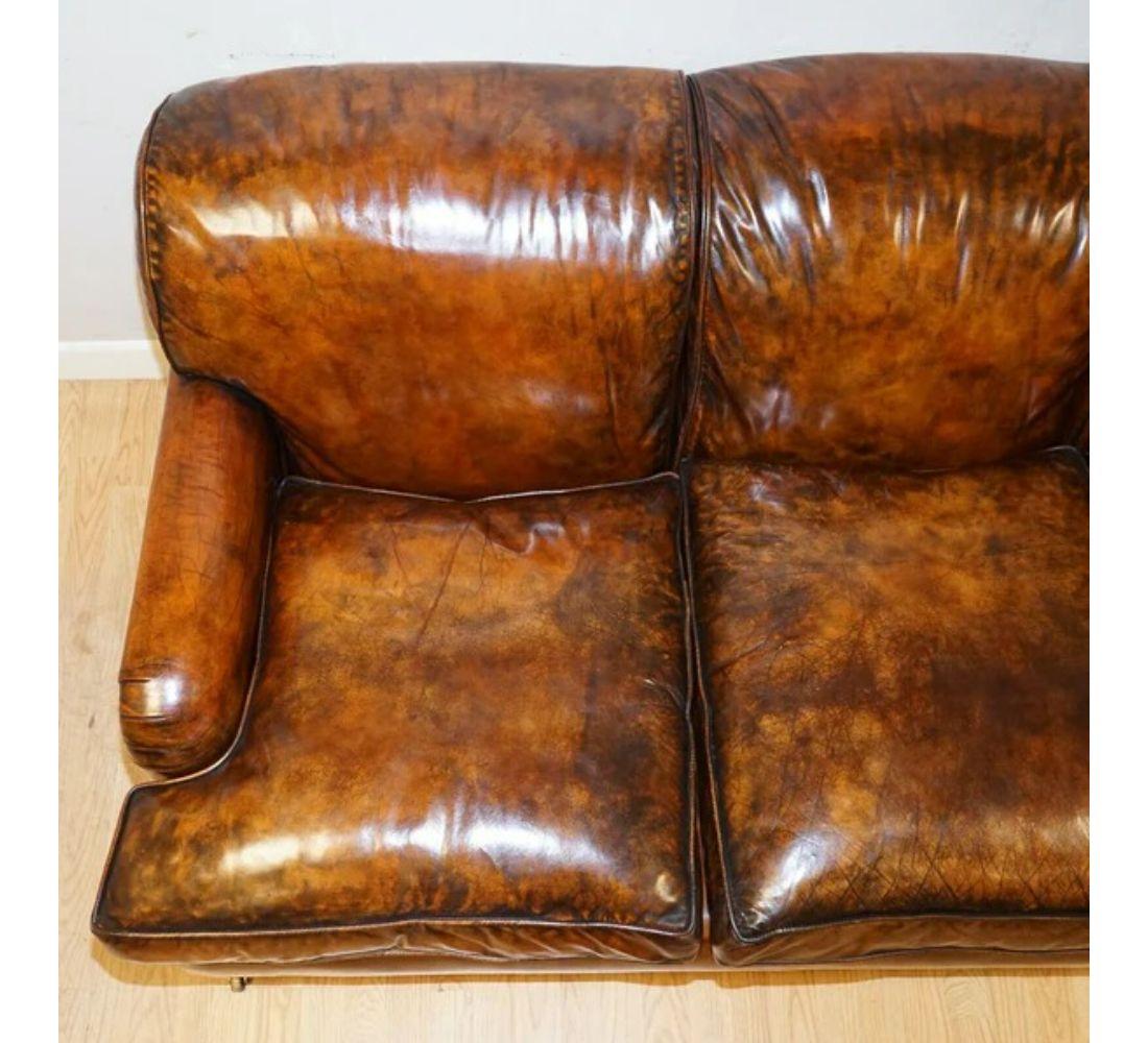 Fully Restored Hand Dyed Leather Sofa Howard & Sons Style Feather Filled For Sale 1