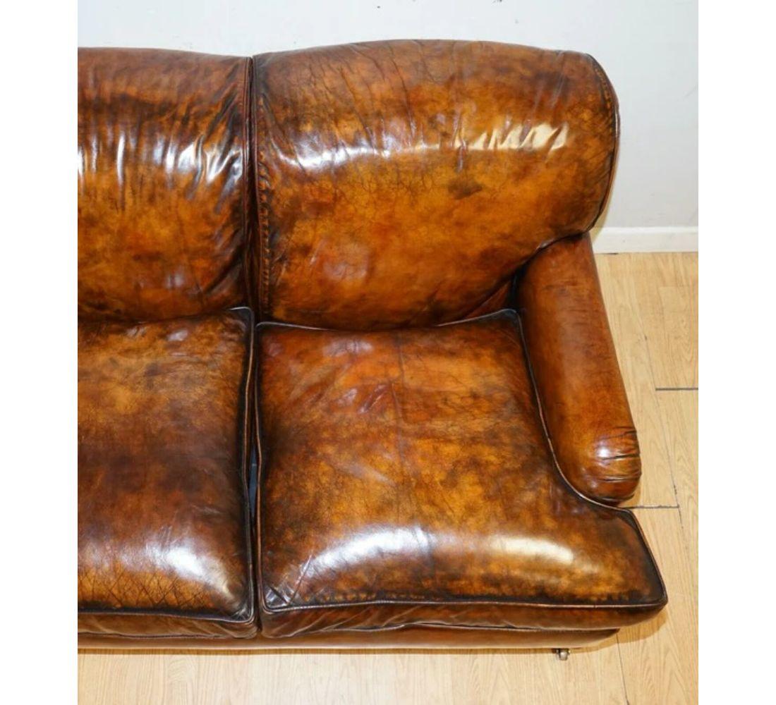 Fully Restored Hand Dyed Leather Sofa Howard & Sons Style Feather Filled For Sale 2