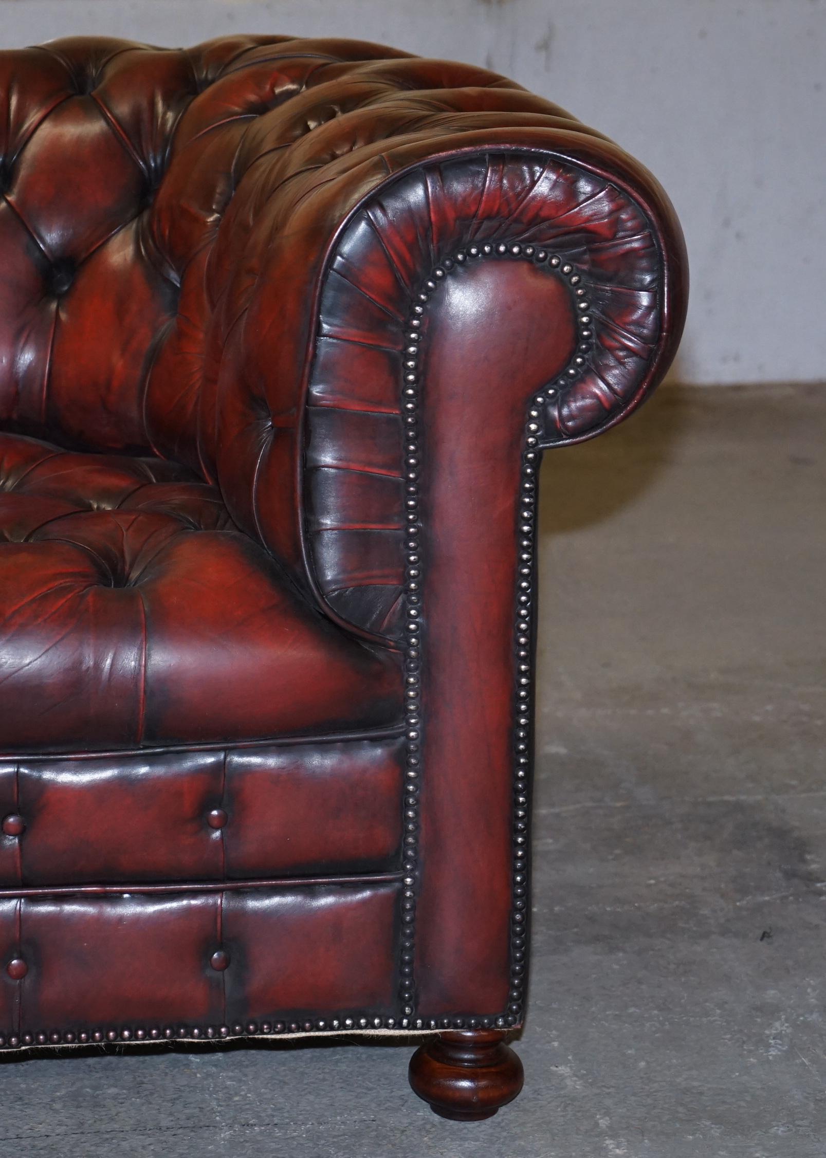 Fully Restored Hand Dyed Oxblood Leather Fully Tufted Chesterfield Buttoned Sofa 1