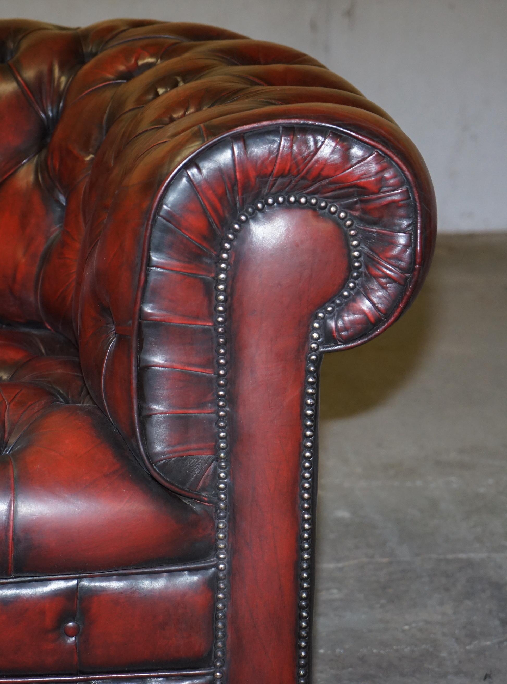 Fully Restored Hand Dyed Oxblood Leather Fully Tufted Chesterfield Buttoned Sofa 2